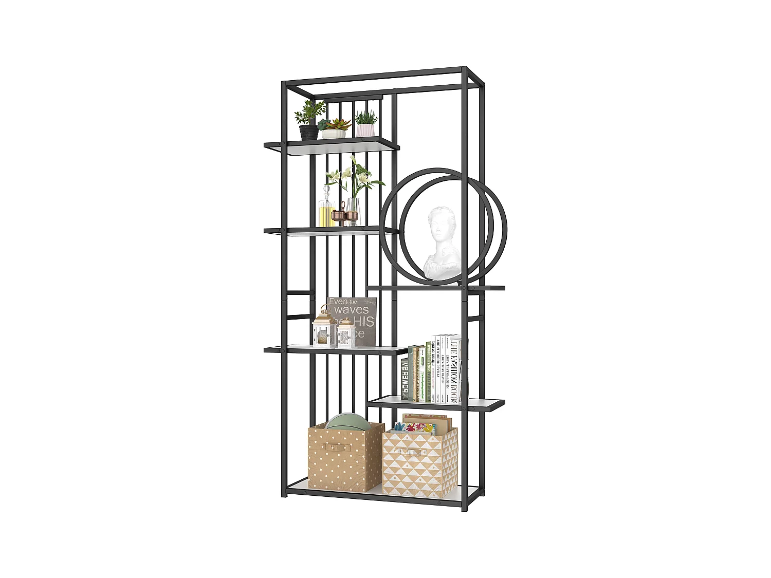 Libreria moderna in metallo 100×30×180 cm - struttura geometrica - bianco + nero