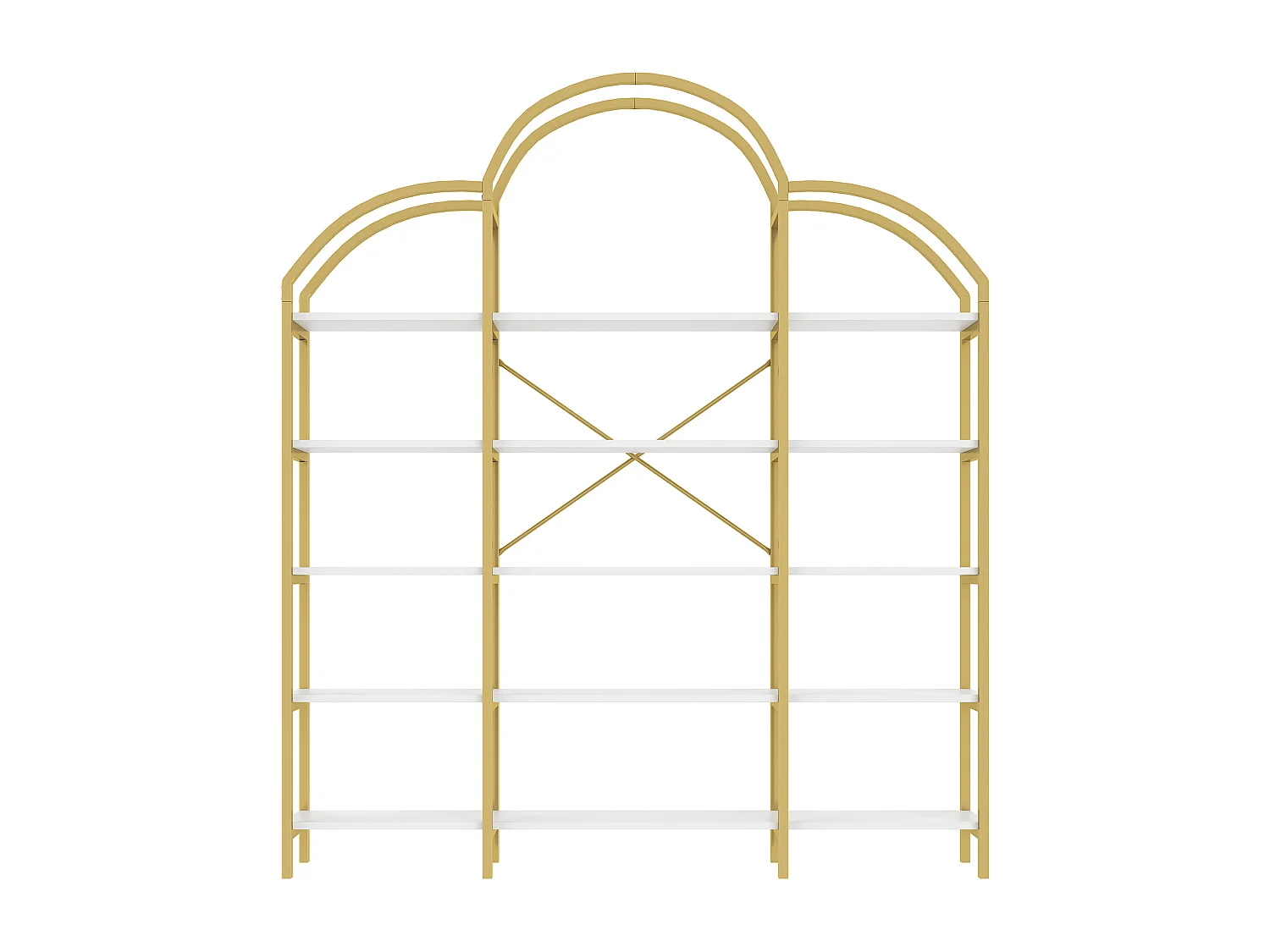 Moderne metalen boekenkast 170×26×190 cm - wolkvorm - 5 opbergniveaus - goud + wit