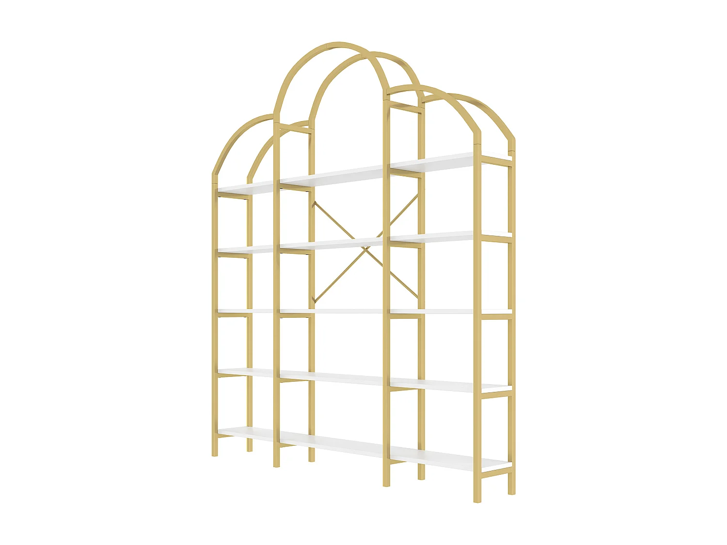 Moderne metalen boekenkast 170×26×190 cm - wolkvorm - 5 opbergniveaus - goud + wit