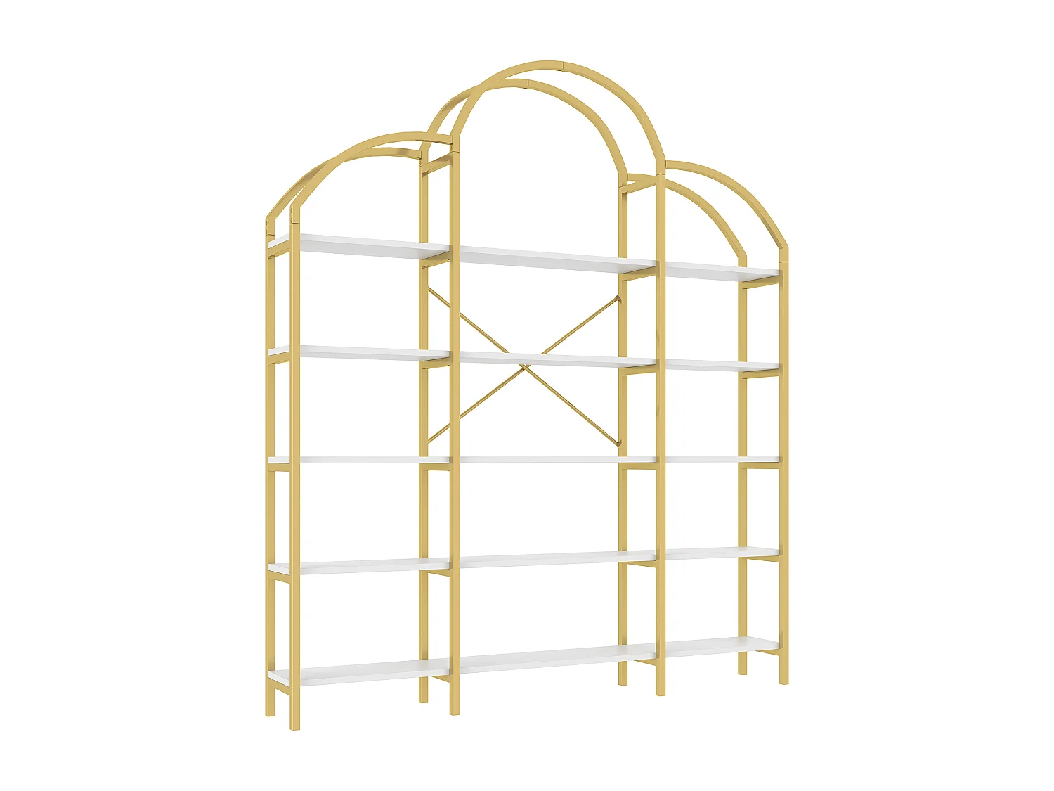 Libreria moderna in metallo 170×26×190 cm - forma a nuvola - 5 livelli di riporo - oro + bianco