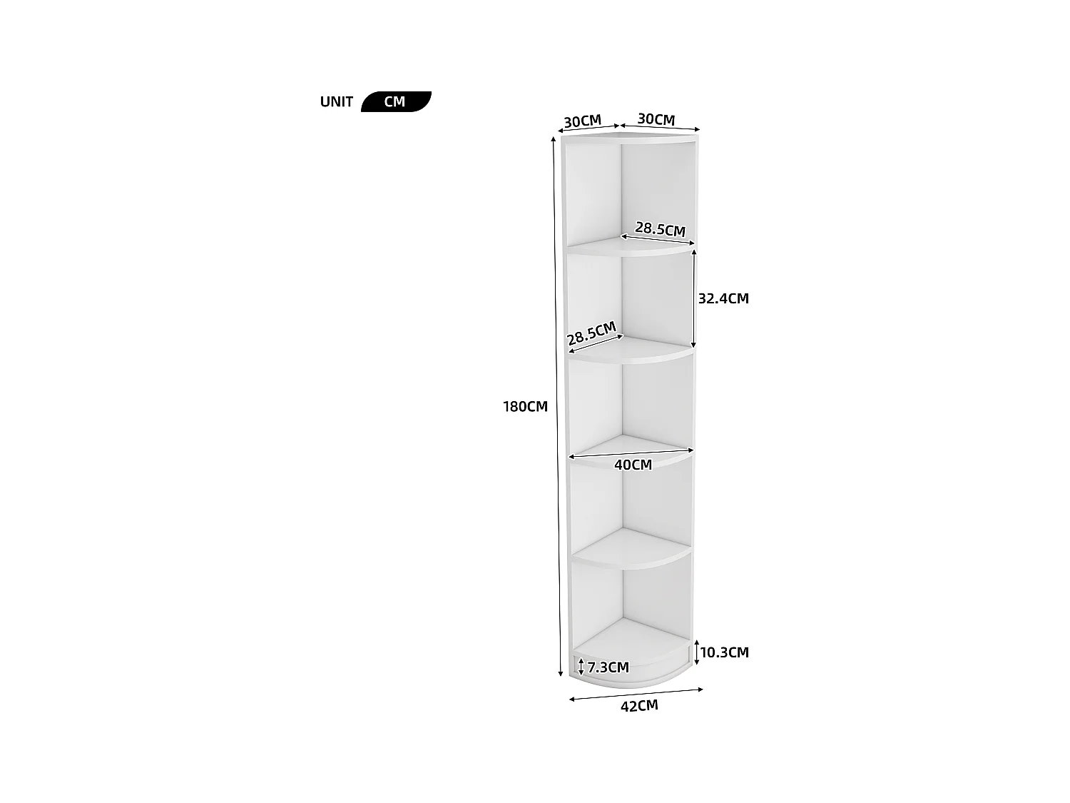 Bücherregal 42×30×180 cm - 5 Regalböden - weiß