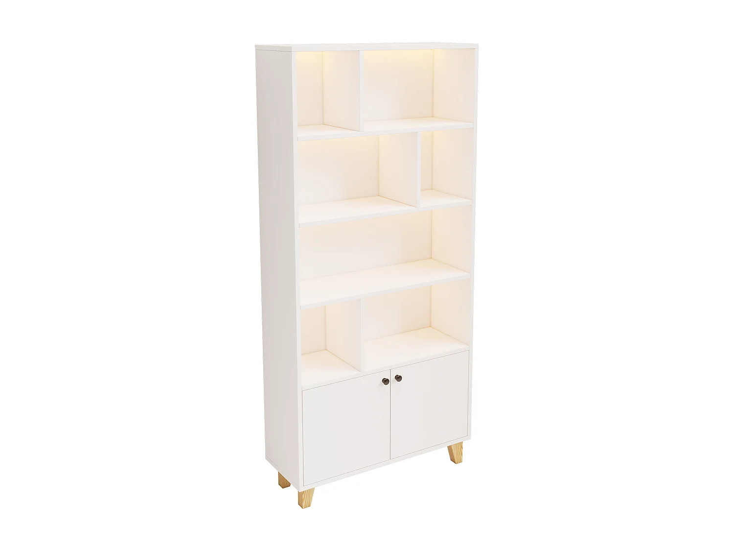 Libreria 80×30×173 cm - illuminazione LED a cambio colore - 2 ante - scomparti di riporo - bianco