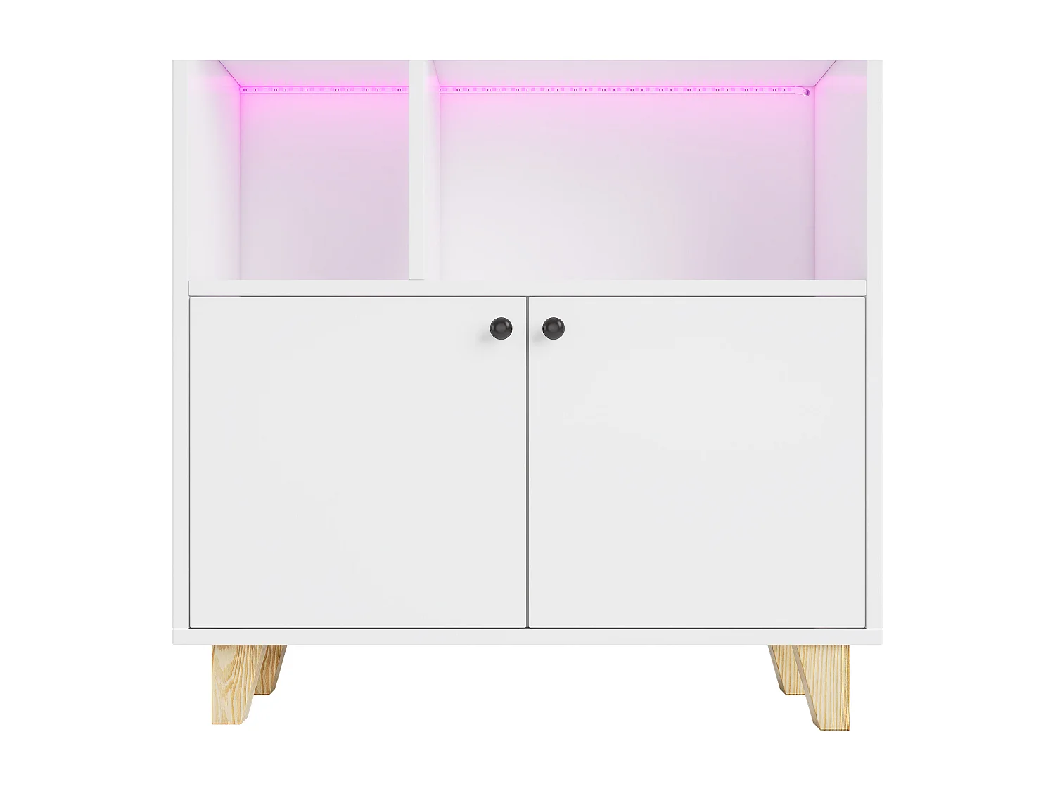 Libreria 80×30×173 cm - illuminazione LED a cambio colore - 2 ante - scomparti di riporo - bianco