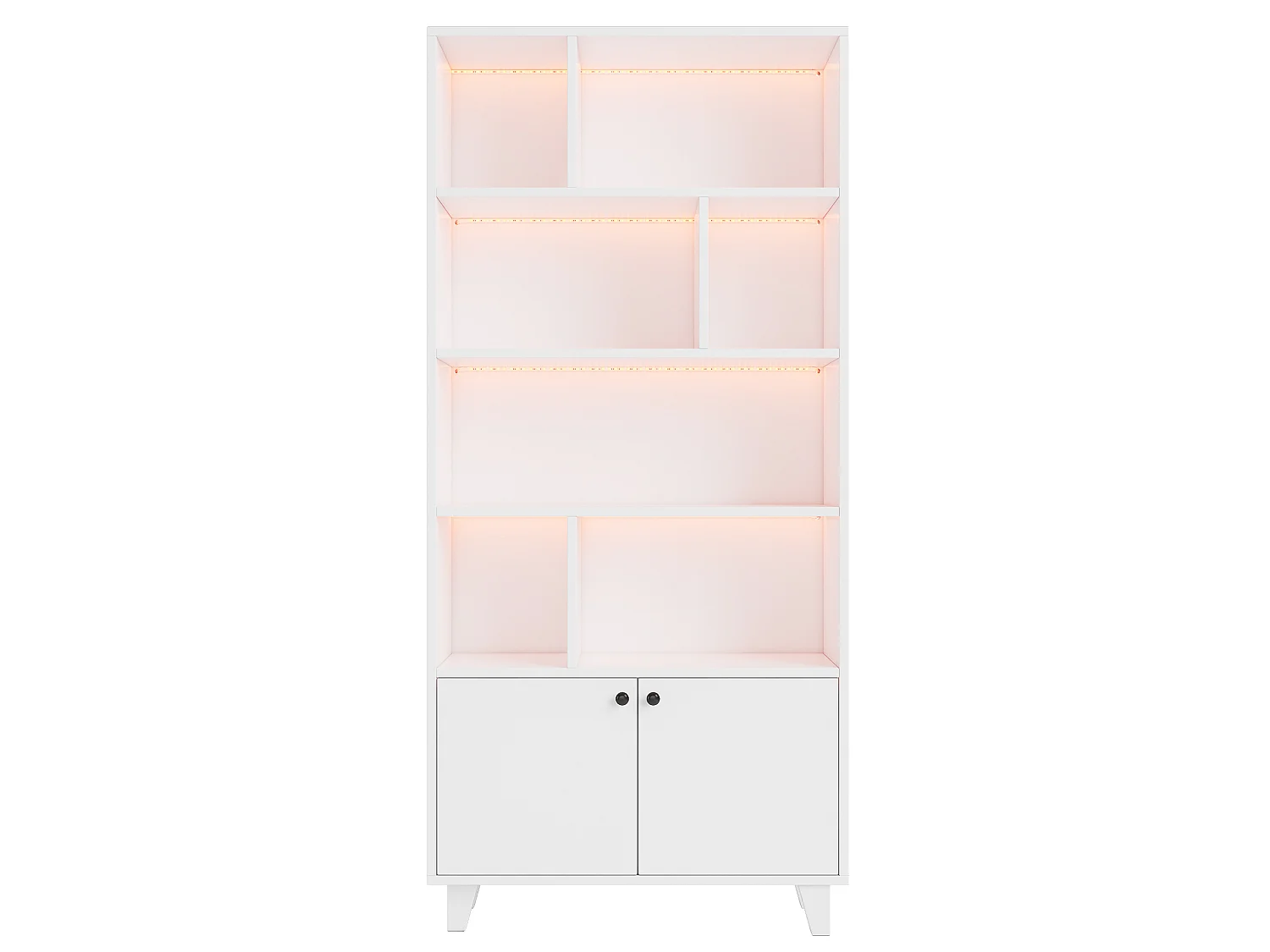 Bibliothèque 80x30x173cm - éclairage LED à changement de couleur - 2 portes - des compartiments de rangement - blanc
