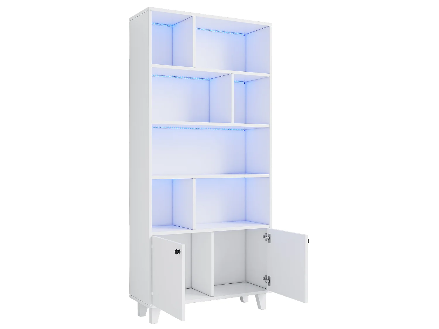 Bibliothèque 80x30x173cm - éclairage LED à changement de couleur - 2 portes - des compartiments de rangement - blanc