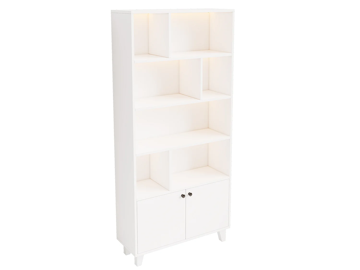 Bibliothèque 80x30x173cm - éclairage LED à changement de couleur - 2 portes - des compartiments de rangement - blanc