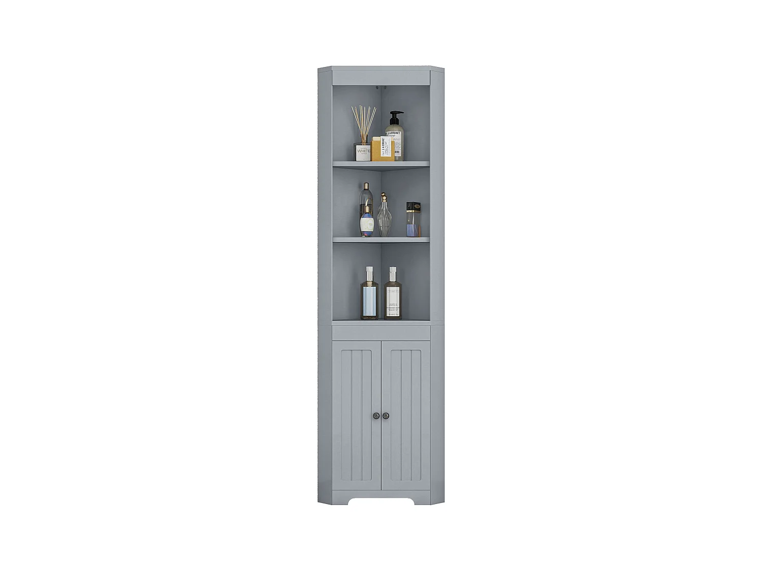 Badezimmerschrank 49,5×35×170 cm - 3 offene Fächer - 2 feuchtigkeitsbeständige Türen - höhenverstellbare Regale - grau
