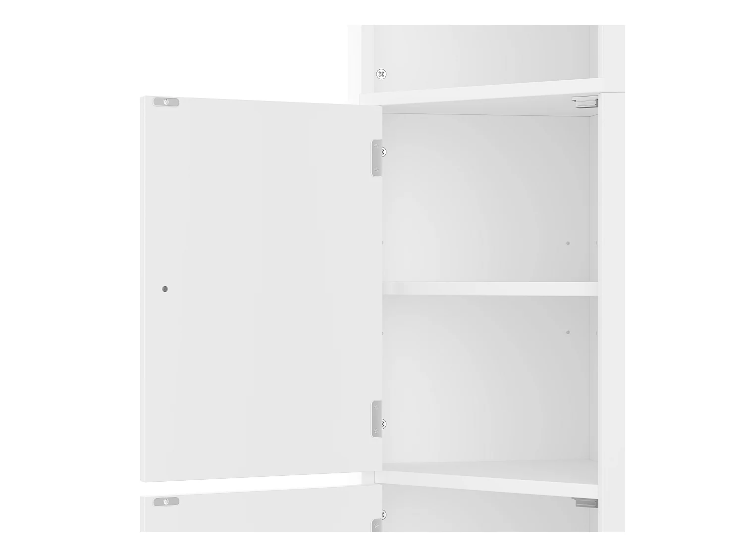 Meuble de salle de bain triangulaire 51.7x32x155.4cm - 2 compartiments ouverts - 2 portes - étagères réglables - blanc