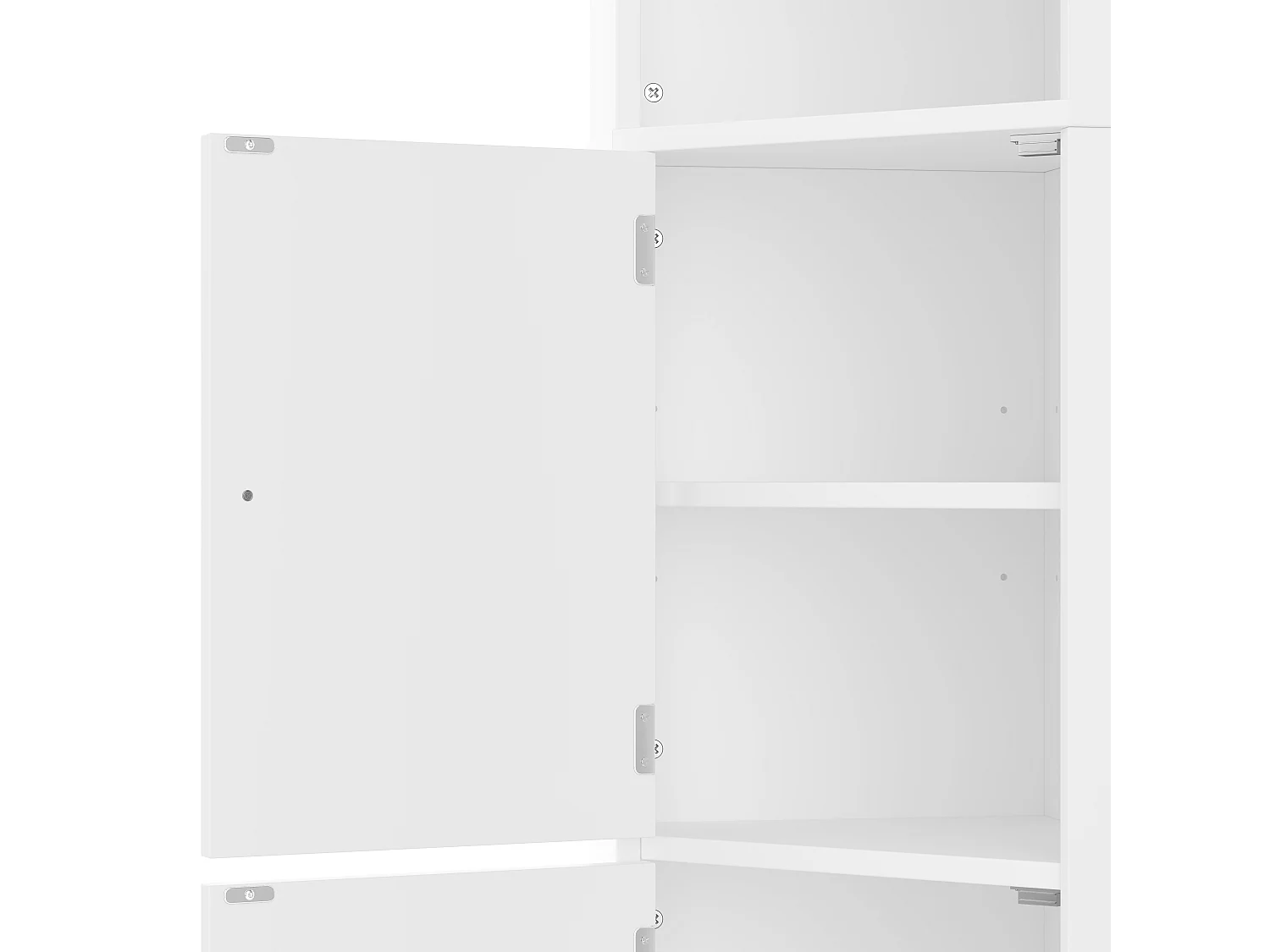 Meuble de salle de bain triangulaire 51.7x32x155.4cm - 2 compartiments ouverts - 2 portes - étagères réglables - blanc