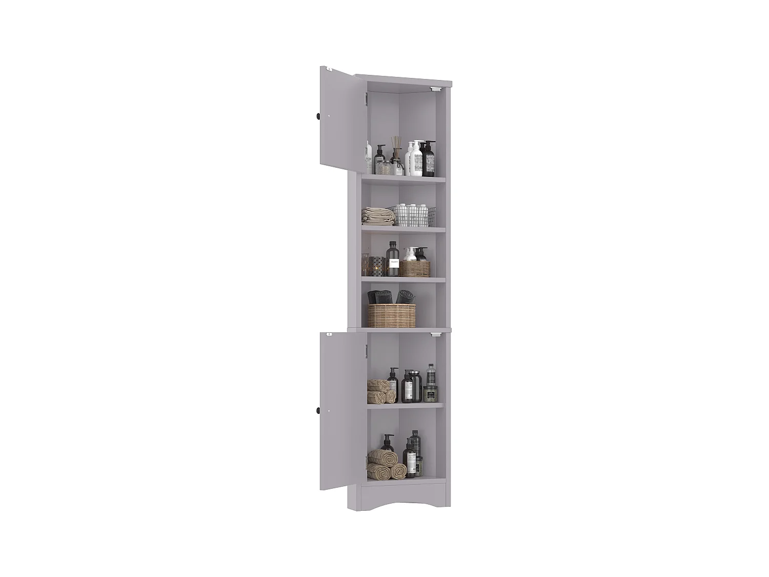 Driehoekig badmeubel 36,5×24,5×170 cm - 3 open vakken - 2 deuren - grijs