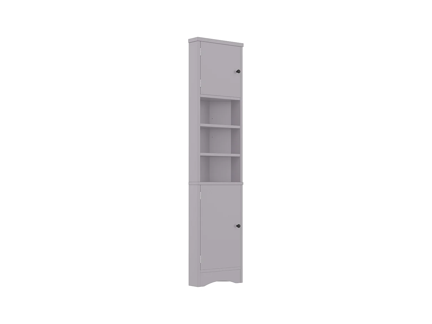 Meuble de salle de bain triangulaire 36.5x24.5x170 cm - 3 compartiments ouverts - 2 portes - gris