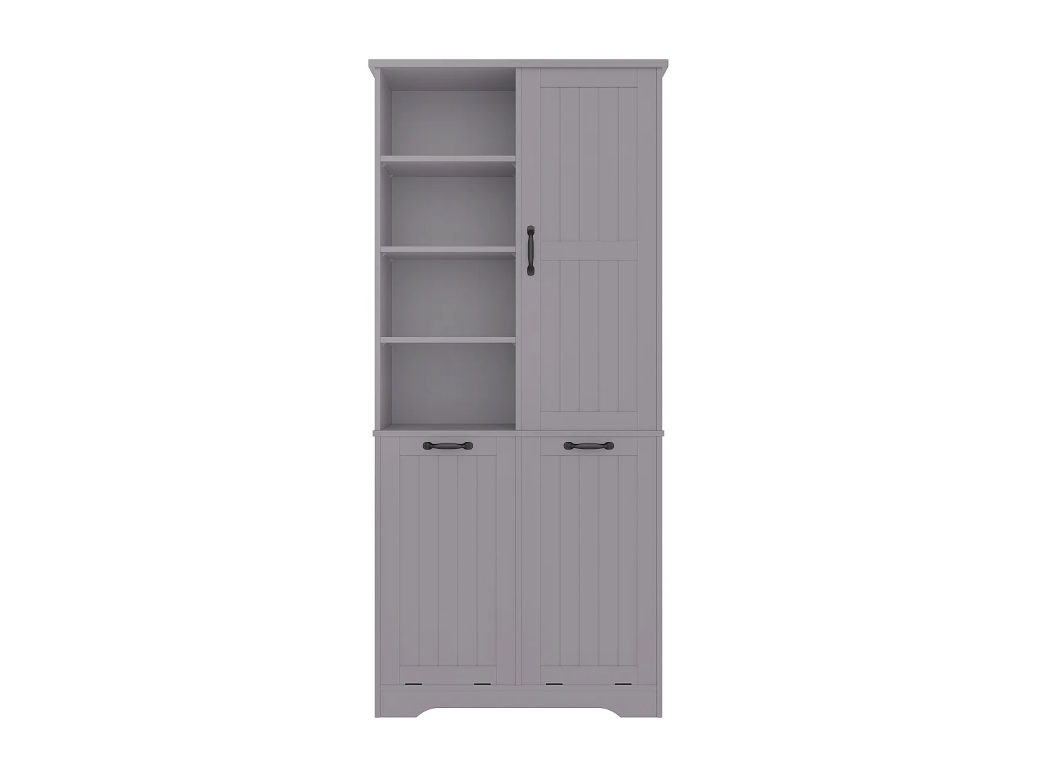 Meuble de salle de bain 78x35x172 cm - double panier à linge - 4 compartiments ouverts - 1 porte - gris
