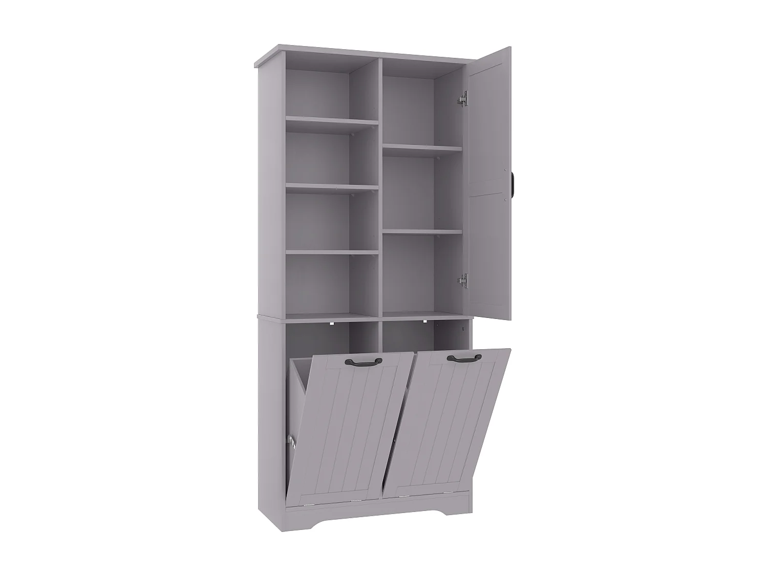 Meuble de salle de bain 78x35x172 cm - double panier à linge - 4 compartiments ouverts - 1 porte - gris