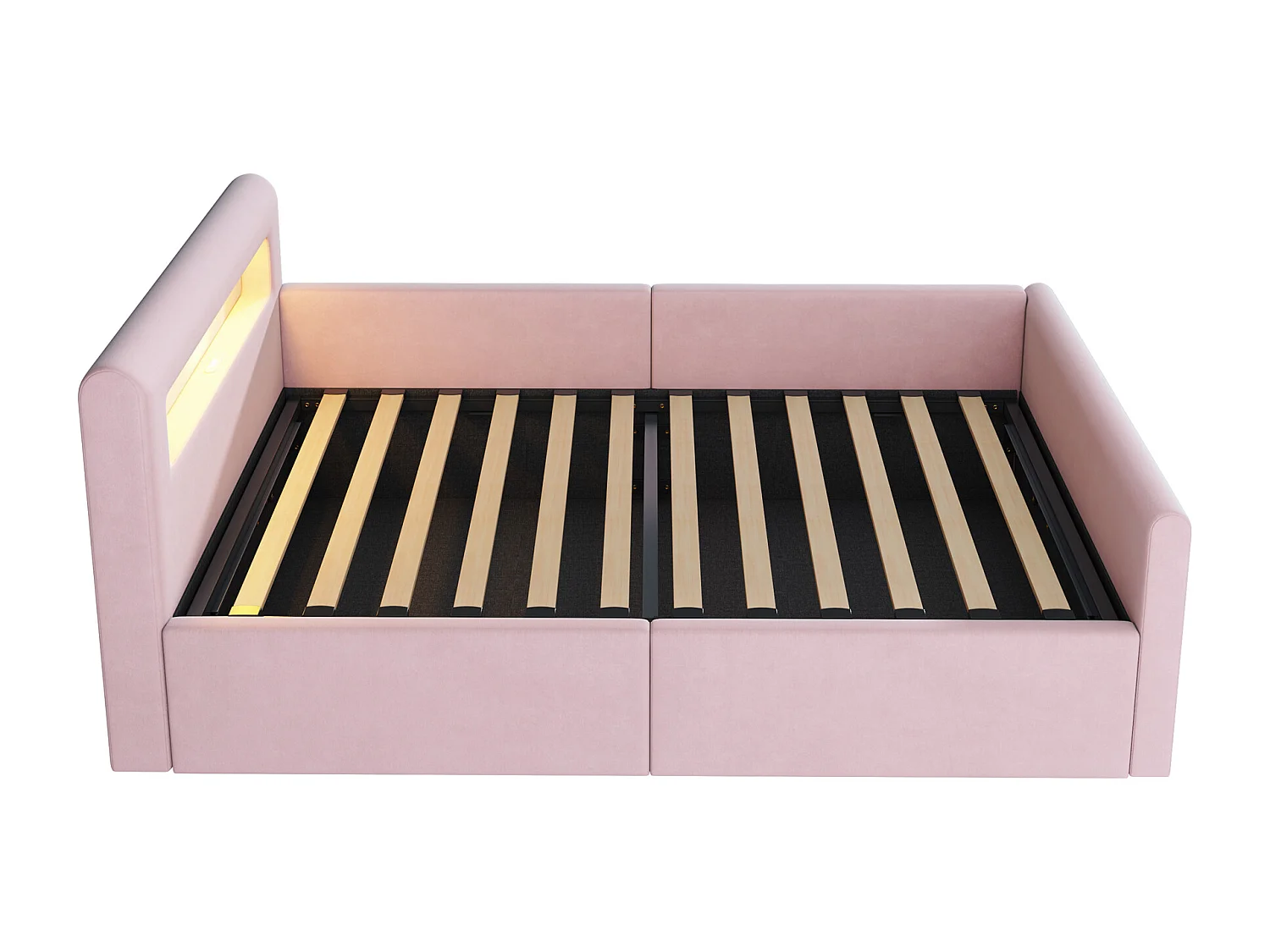 Lit coffre 90x200cm - avec éclairage LED - avec port de charge USB - avec étagères - velours - rose (matelas non inclus)