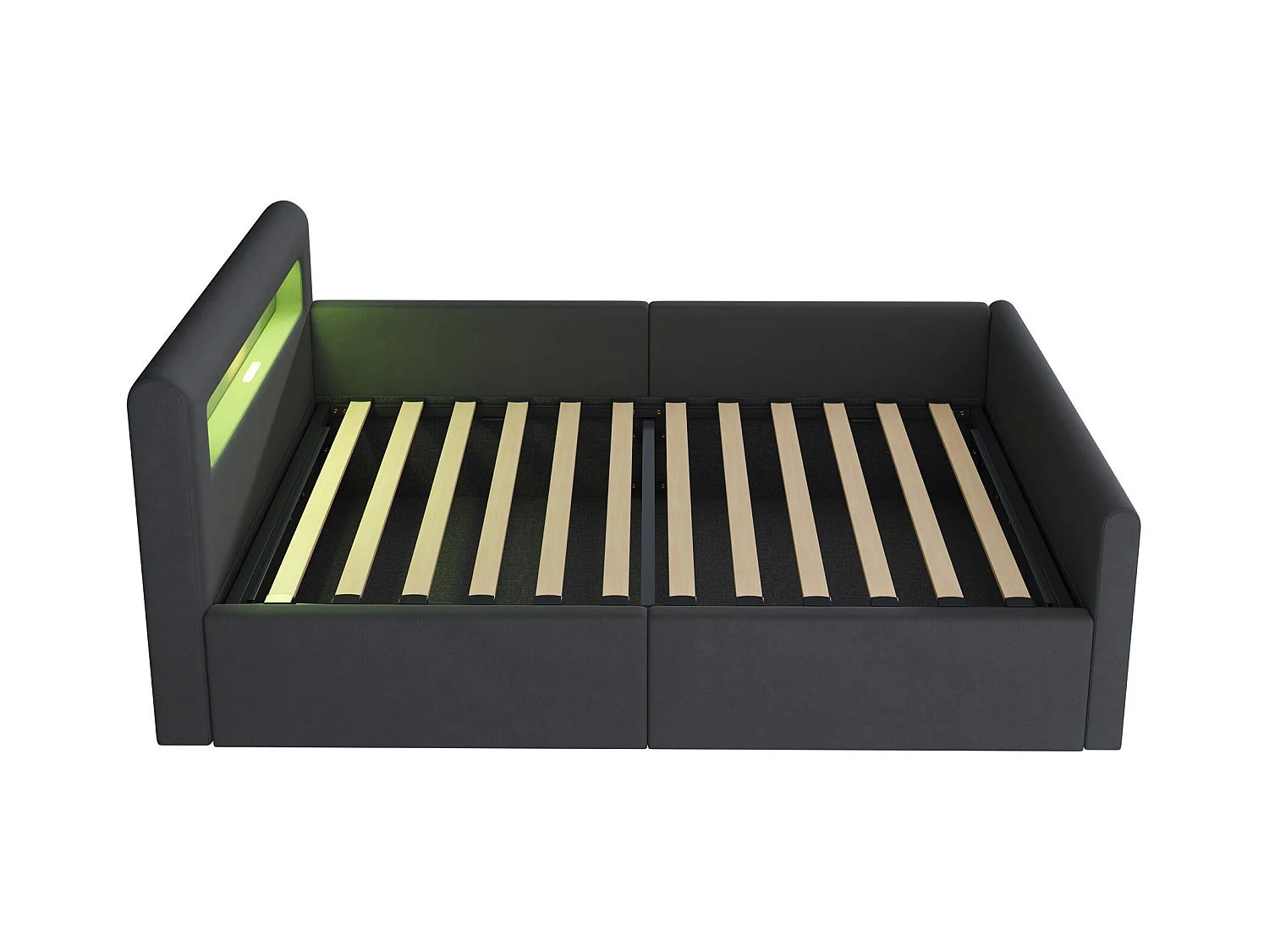 Cama com baú 90×200 cm - com iluminação LED - com porta USB de carregamento - com prateleiras - veludo - cinza escuro (colchão não incluído)