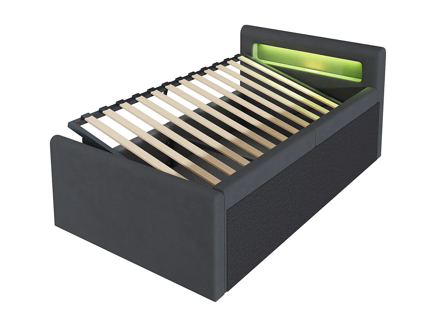Stauraumbett 90×200 cm - mit LED-Beleuchtung - mit USB-Ladeanschluss - mit Regalen - Samt - dunkelgrau (Matratze nicht enthalten)