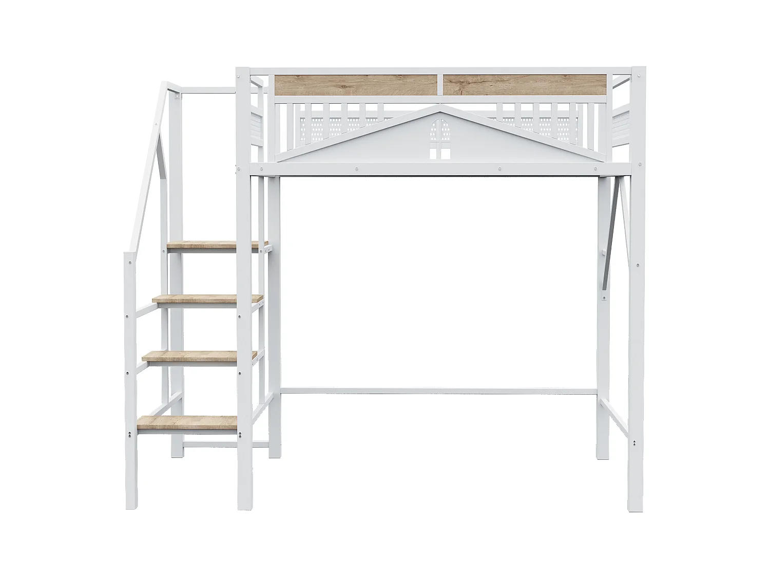 Lit mezzanine en métal 140x200cm - avec échelle - avec barrières de sécurité - blanc (matelas non inclus)
