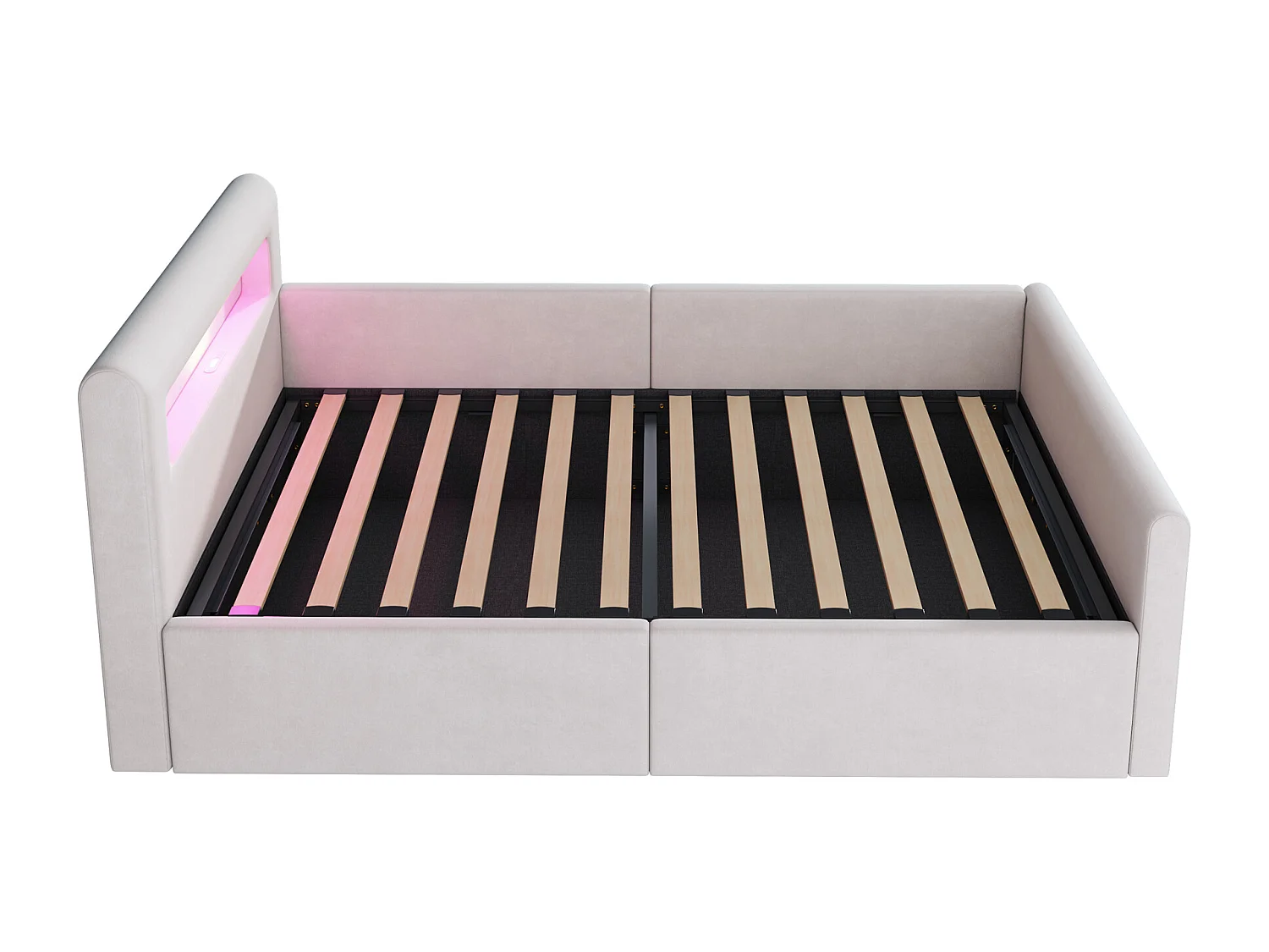 Opbergbed 90×200 cm - met LED-verlichting - met USB-oplaadpunt - met planken - fluweel - beige (matras niet inbegrepen)