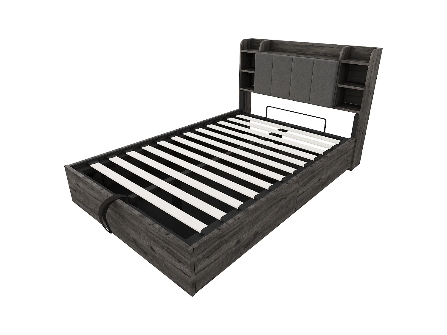 Lit coffre en bois 140x200 cm - tête de lit avec rangement - avec prises USB + Type-C - gris (matelas non inclus)