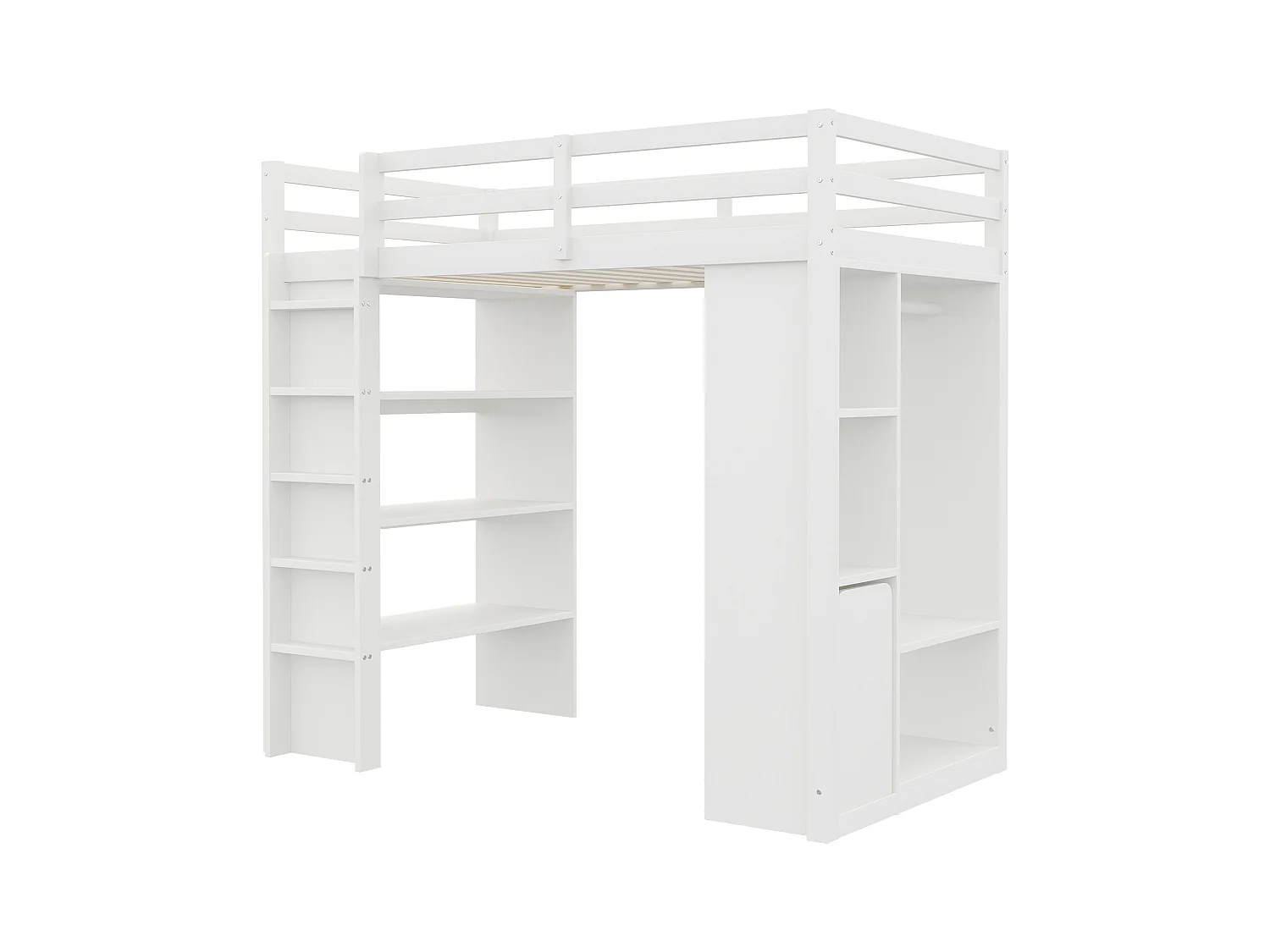 Lit mezzanine enfant 90x200 cm - avec cintre + rangement - avec 1 chariot de rangement amovible - blanc (matelas non inclus)