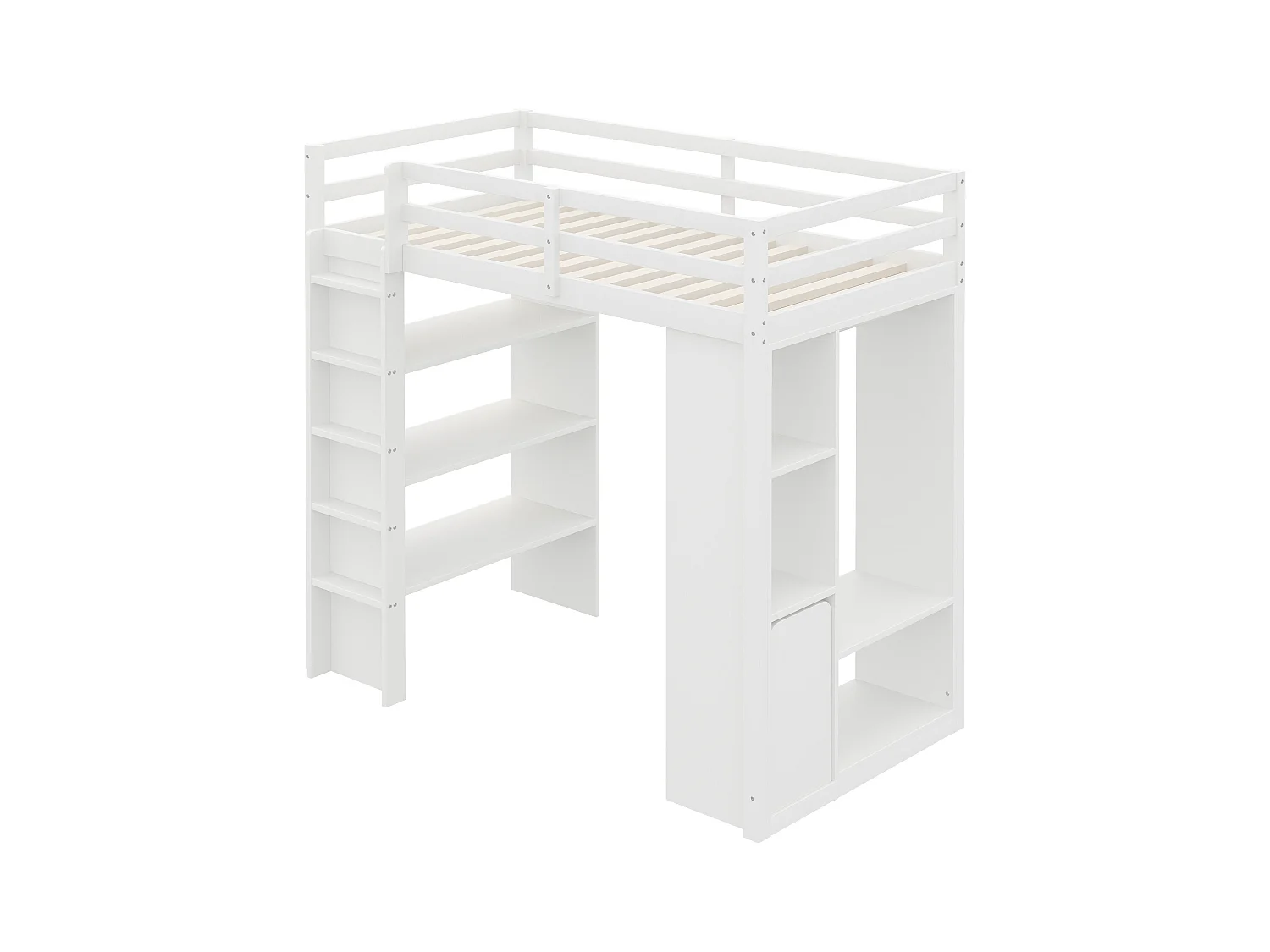 Lit mezzanine enfant 90x200 cm - avec cintre + rangement - avec 1 chariot de rangement amovible - blanc (matelas non inclus)