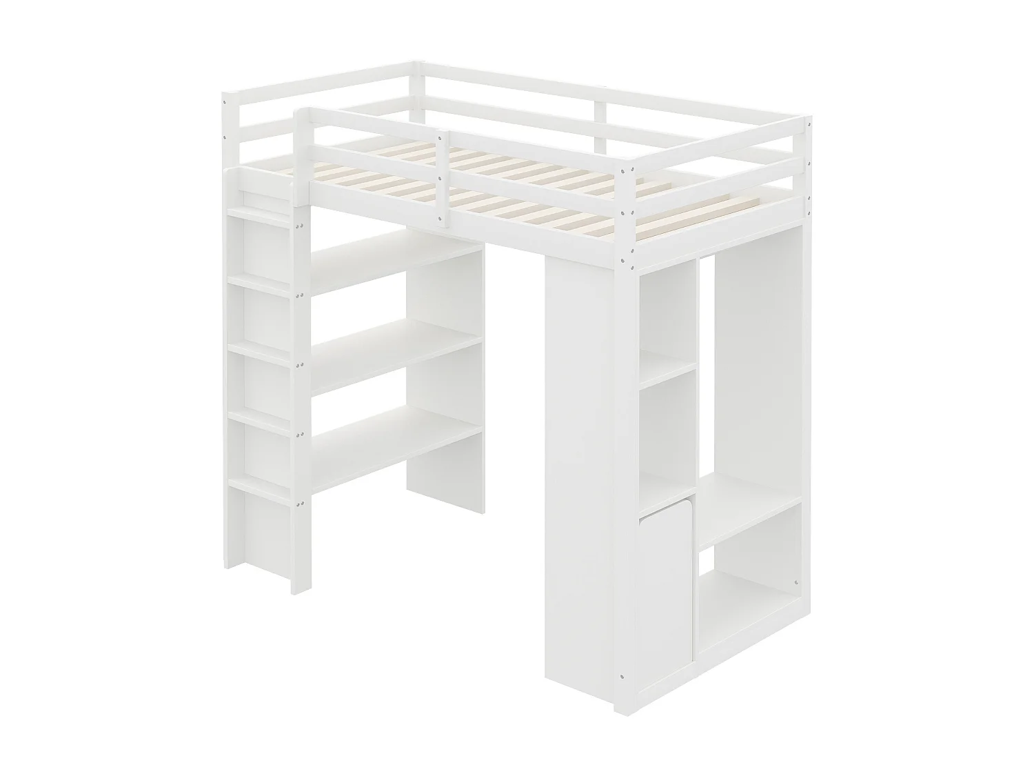 Lit mezzanine enfant 90x200 cm - avec cintre + rangement - avec 1 chariot de rangement amovible - blanc (matelas non inclus)