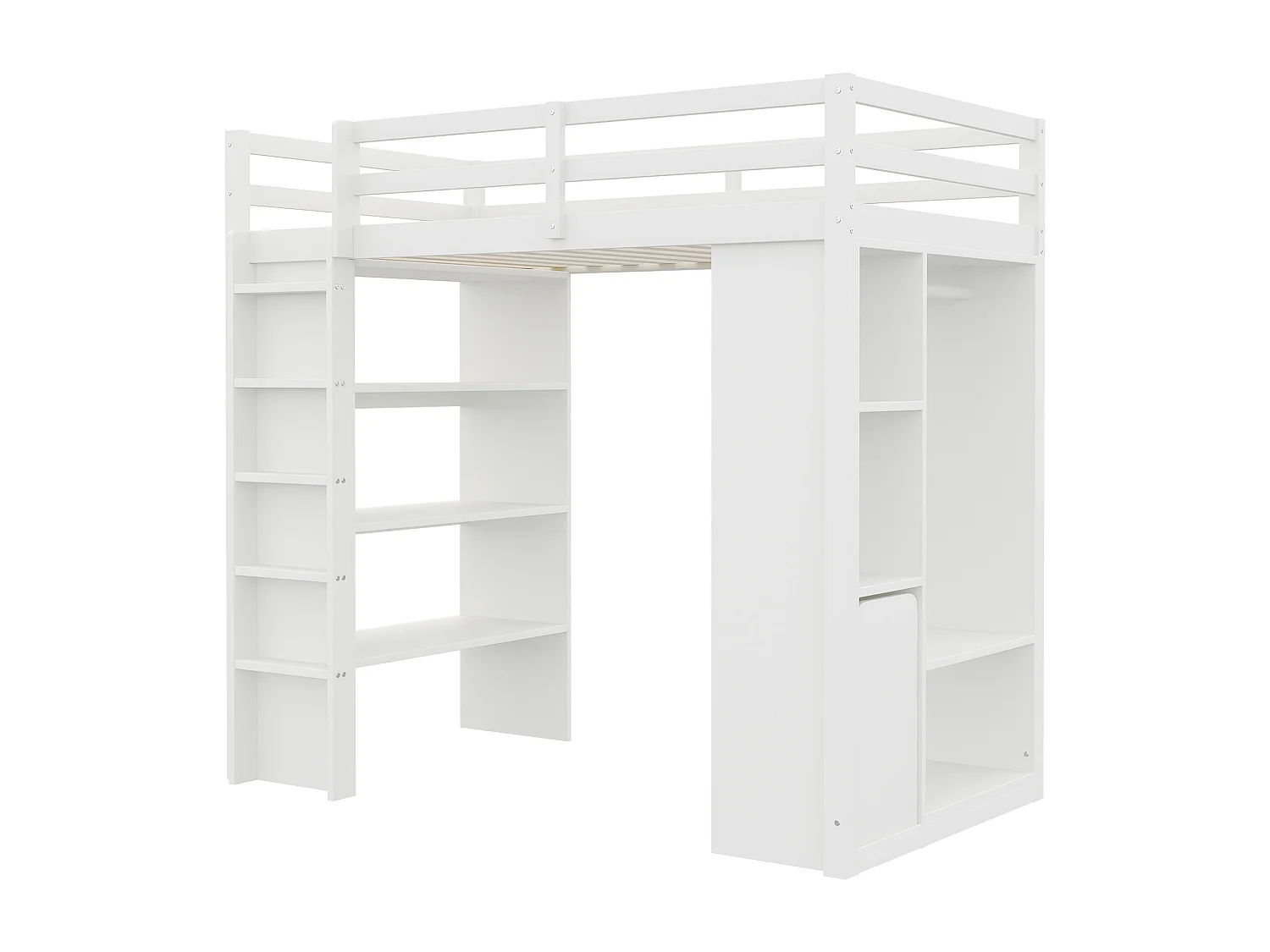 Lit mezzanine enfant 90x200 cm - avec cintre + rangement - avec 1 chariot de rangement amovible - blanc (matelas non inclus)