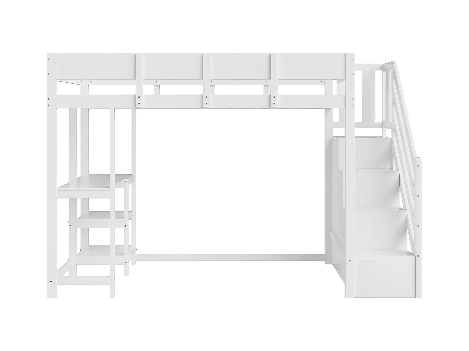 Lit mezzanine enfant 90x200cm - avec échelle de rangement - avec bureau - blanc (matelas non inclus)