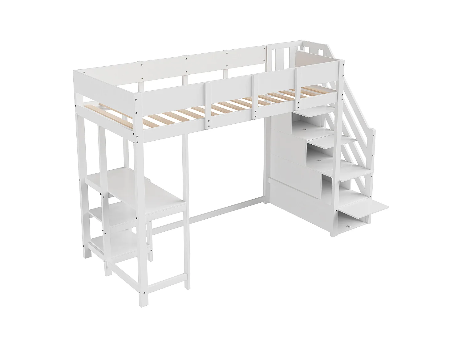 Lit mezzanine enfant 90x200cm - avec échelle de rangement - avec bureau - blanc (matelas non inclus)