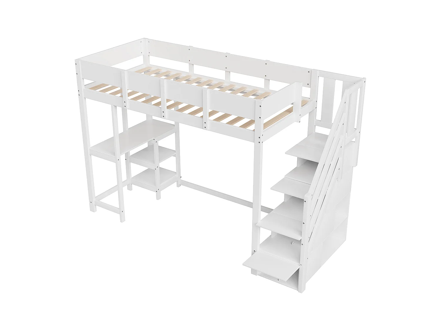 Lit mezzanine enfant 90x200cm - avec échelle de rangement - avec bureau - blanc (matelas non inclus)