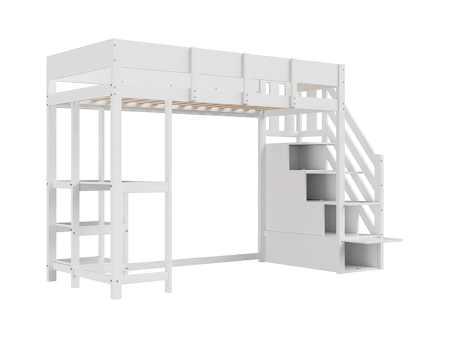 Lit mezzanine enfant 90x200cm - avec échelle de rangement - avec bureau - blanc (matelas non inclus)
