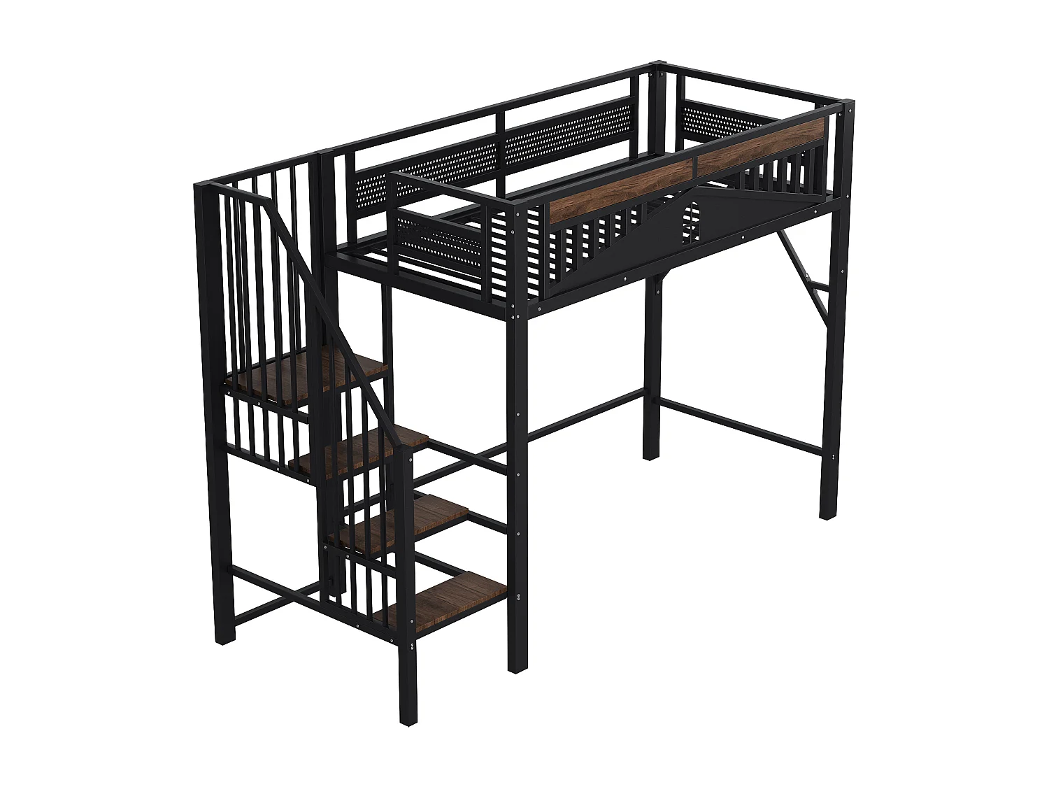 Metall-Hochbett 90×200 cm - mit Sicherheitsleiter - schwarz (Matratze nicht enthalten)