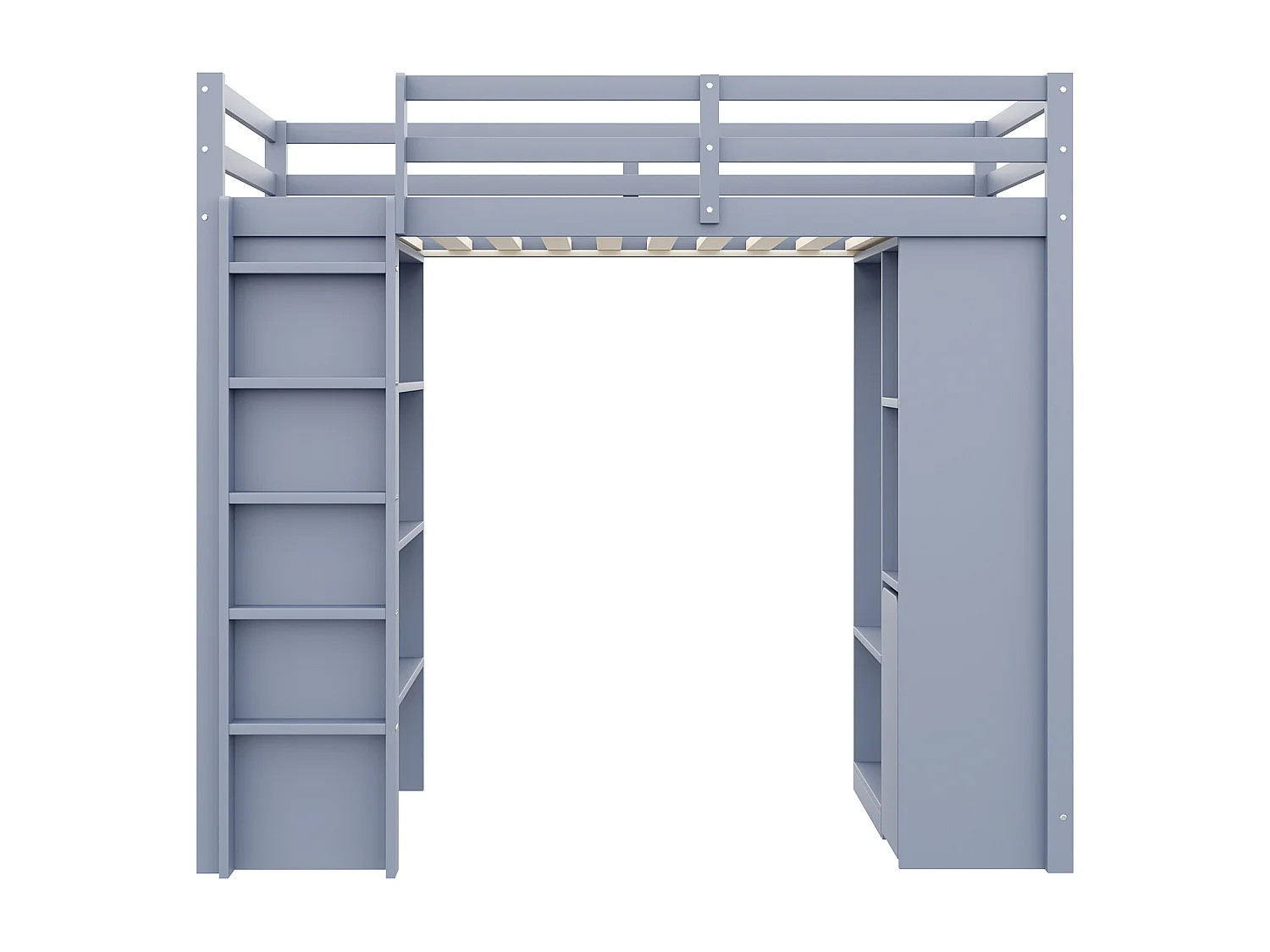 Lit mezzanine enfant 90x200 cm - avec cintre + rangement - avec 1 chariot de rangement amovible - gris (matelas non inclus)