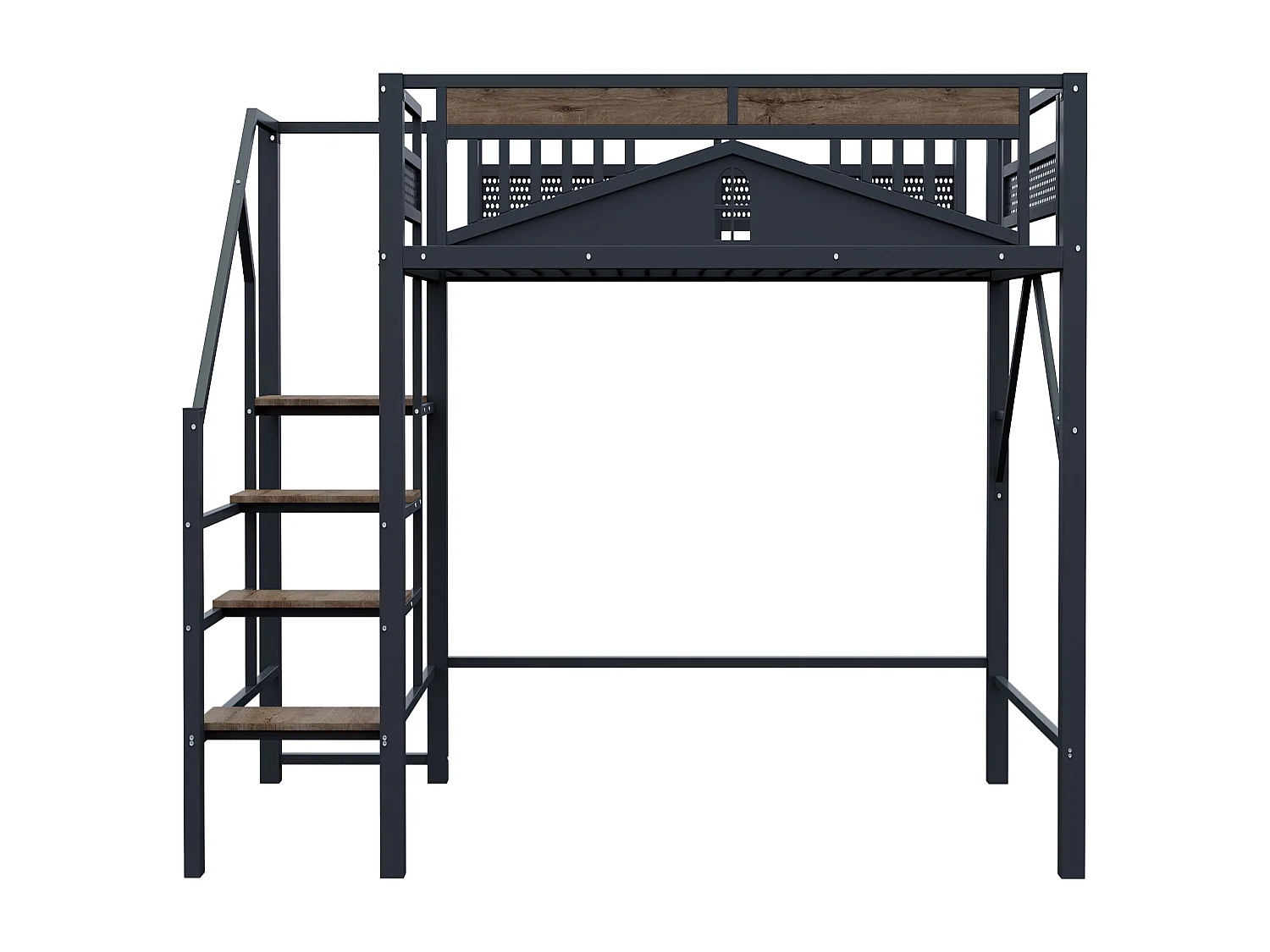 Metall-Etagenbett 140×200 cm - mit Leiter - mit Sicherheitsgittern - schwarz (Matratze nicht enthalten)