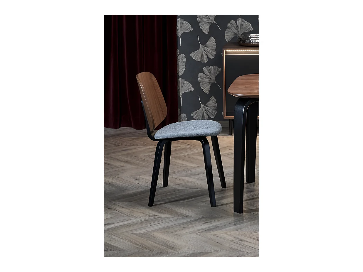 Stuhl K563/Stoffbezug&Holz/Braun&Grau
