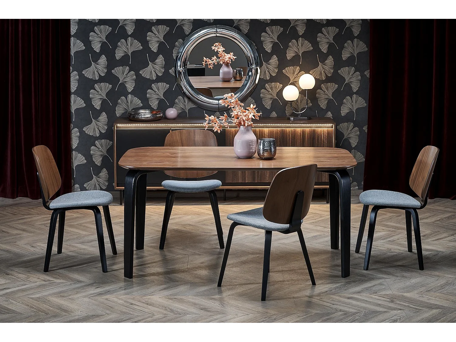 Stuhl K563/Stoffbezug&Holz/Braun&Grau