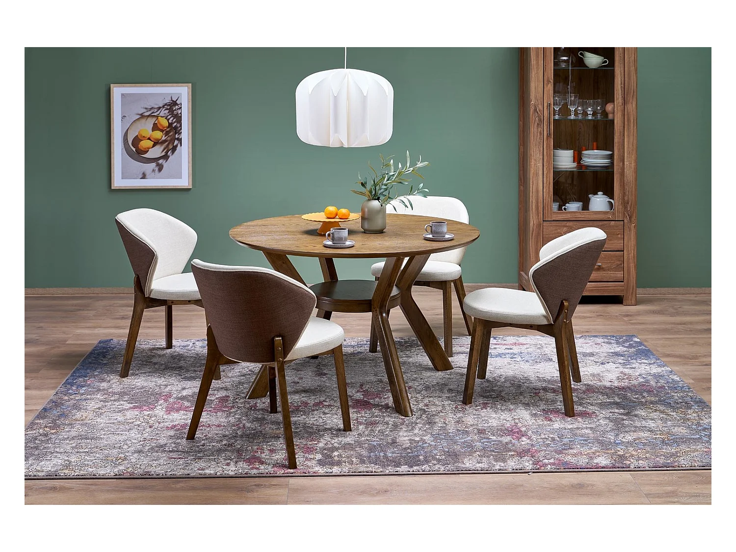 Sedia K583/Rivestimento in tessuto/Marrone e beige