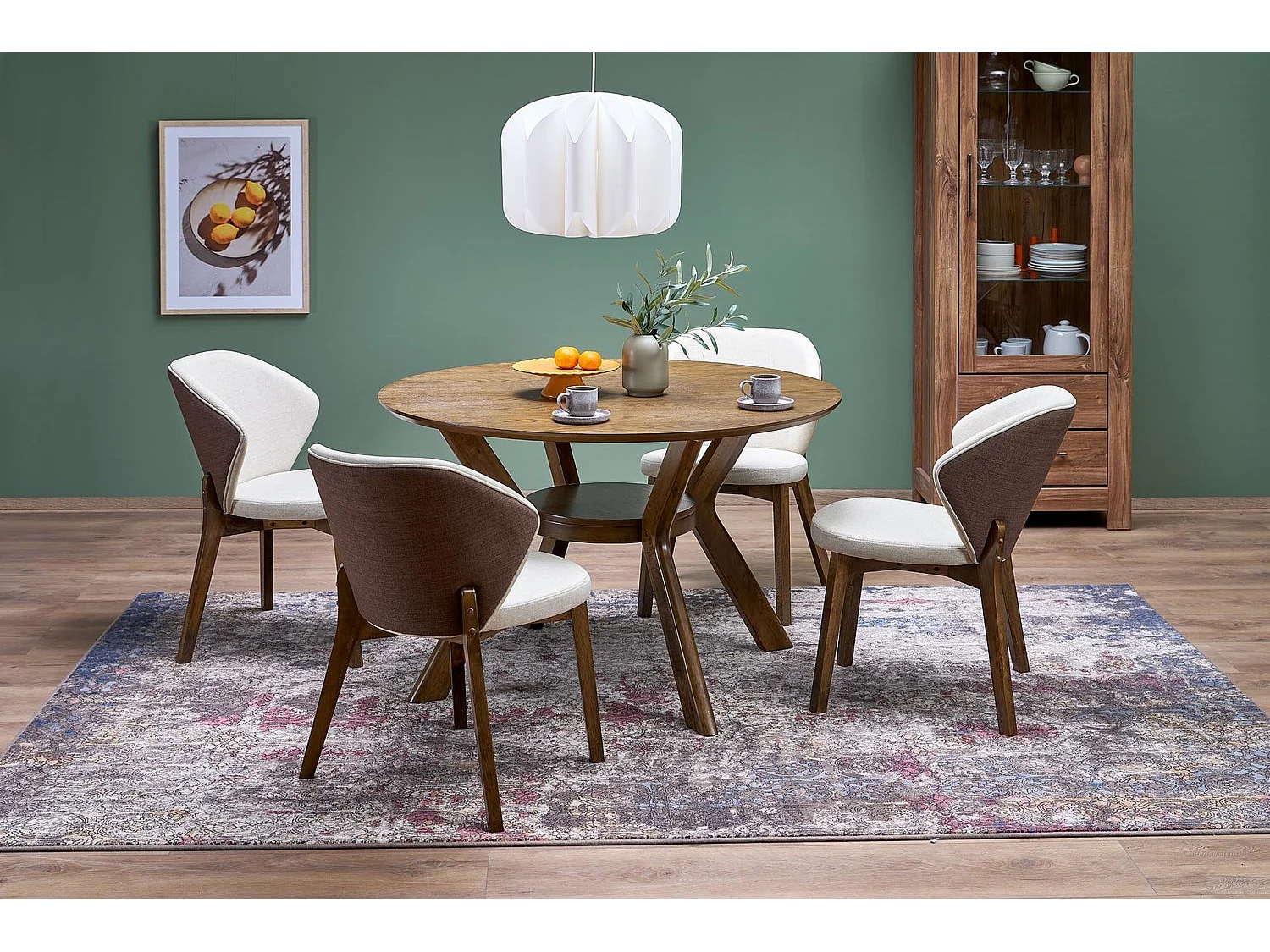 Sedia K583/Rivestimento in tessuto/Marrone e beige