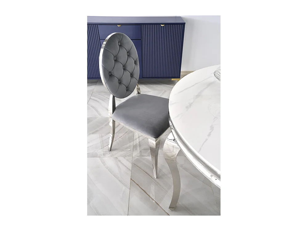 Chaise K555/Revêtement en tissu velours et métal/Gris