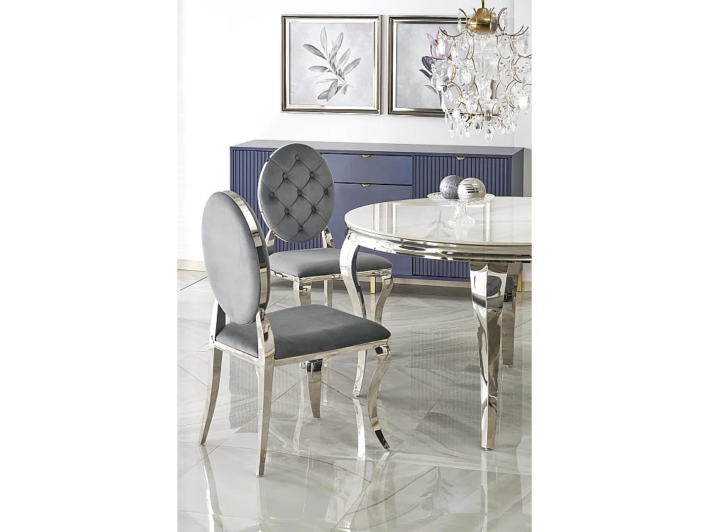 Chaise K555/Revêtement en tissu velours et métal/Gris