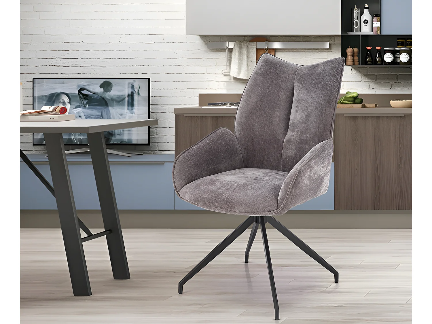 Sedia K553/Rivestimento in tessuto/Funzione girevole/Grigio