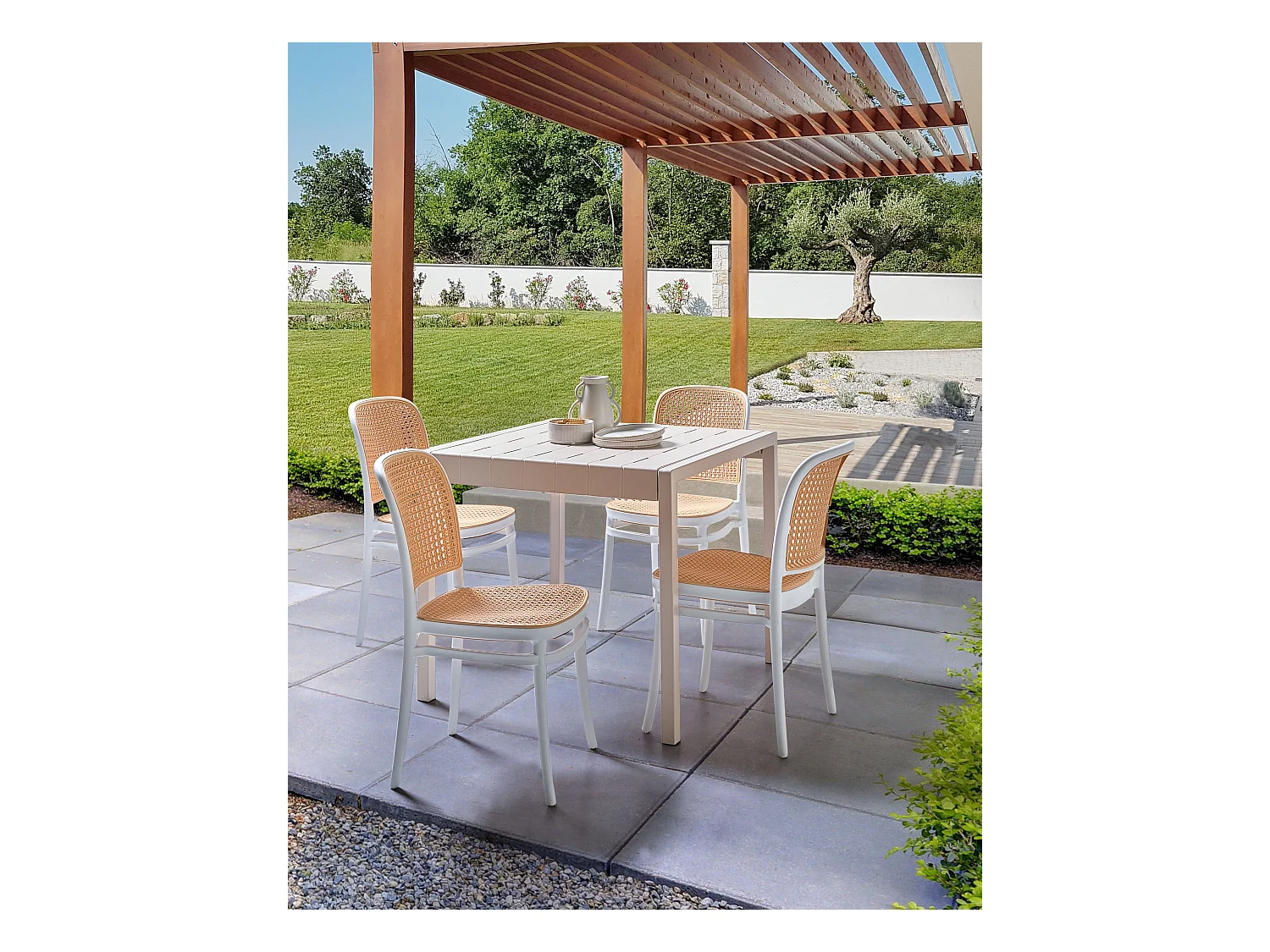 Lot de 4 chaises de jardin PLOSE Blanc/beige