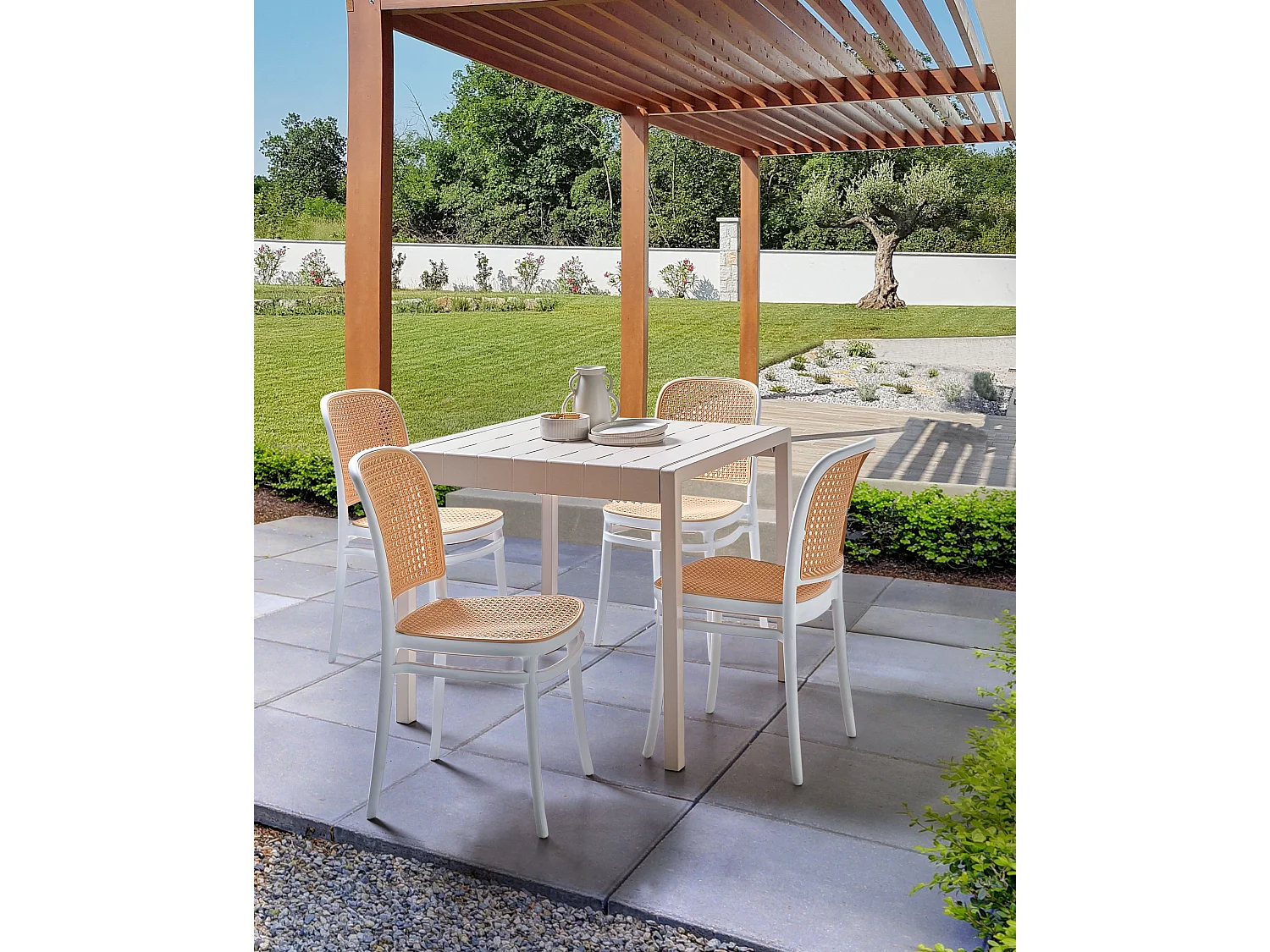 Lot de 4 chaises de jardin PLOSE Blanc/beige