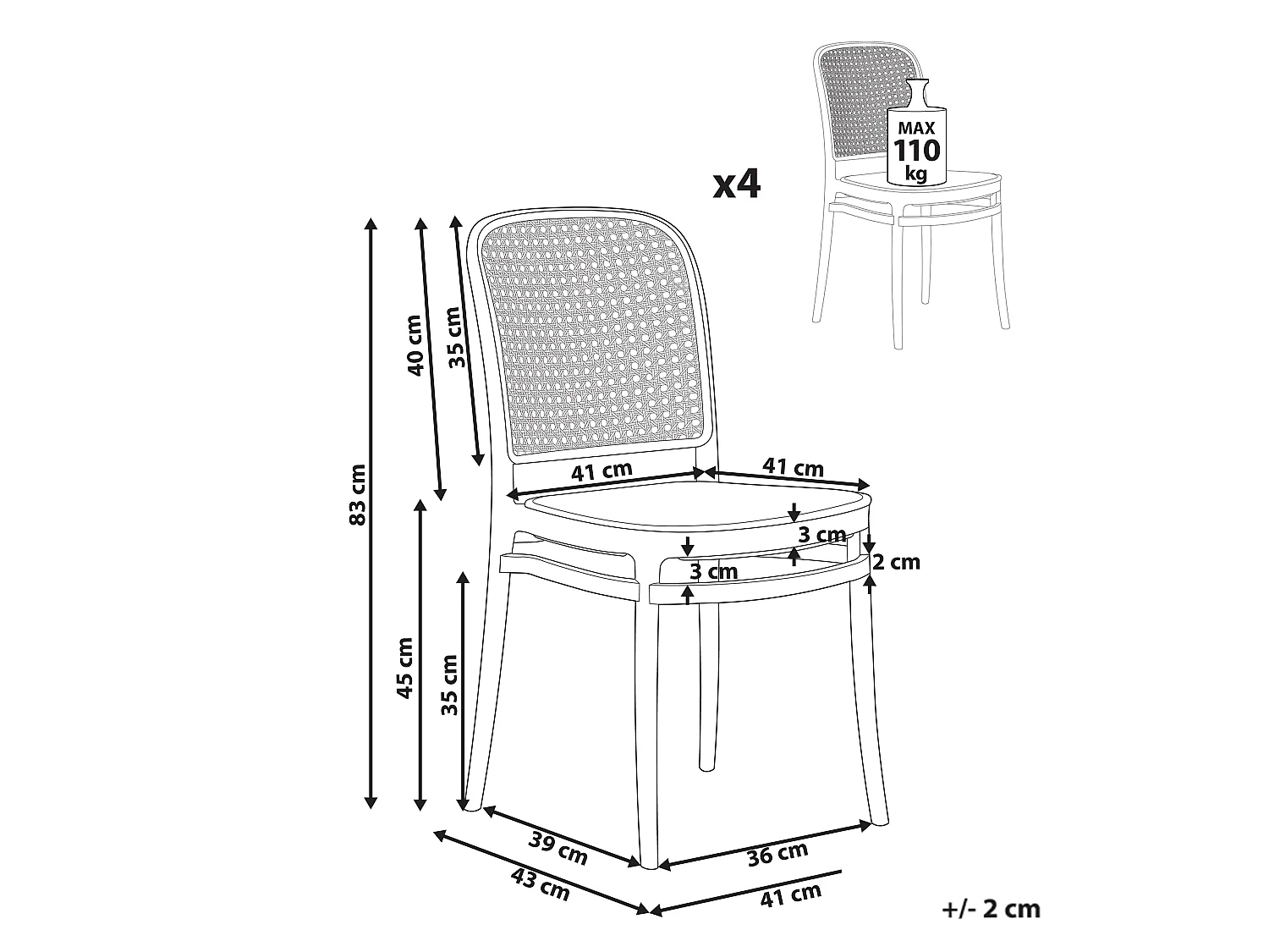 Lot de 4 chaises de jardin PLOSE Blanc/beige