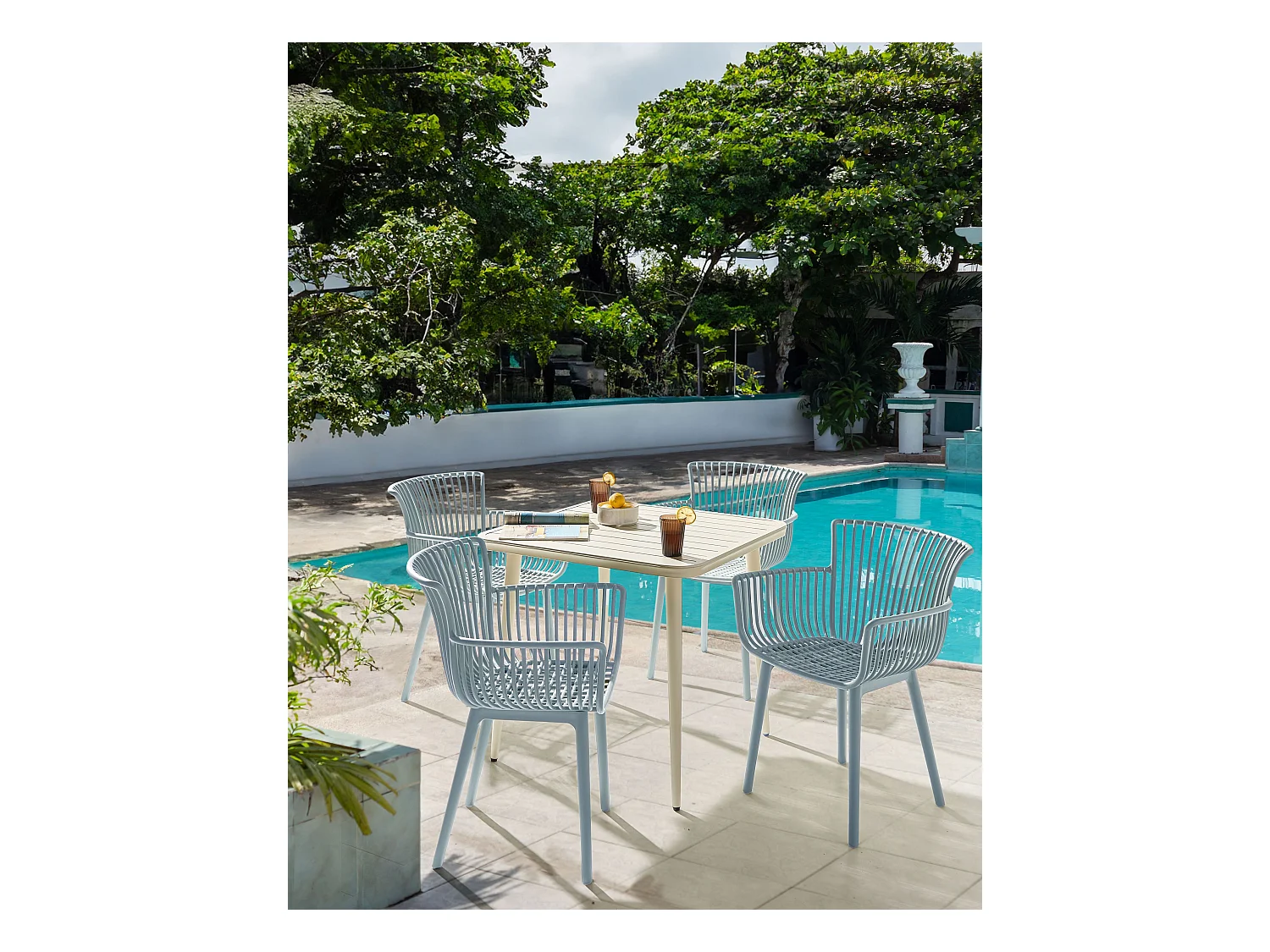 Lot de 4 chaises de jardin PESARO Bleu clair