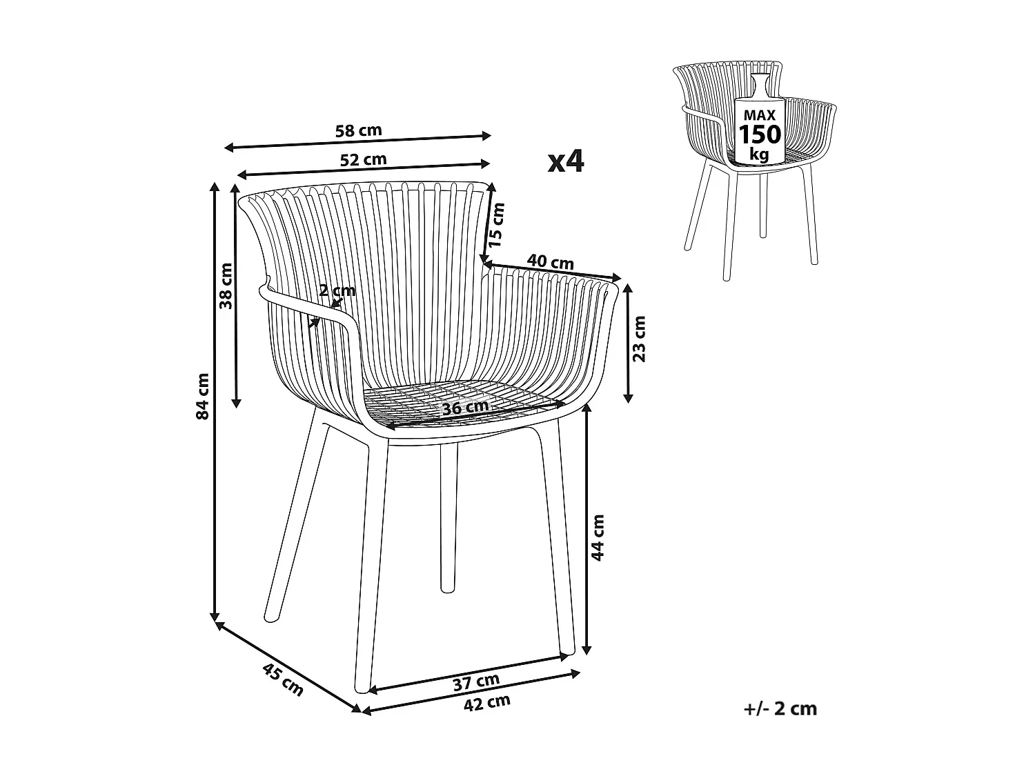 Lot de 4 chaises de jardin PESARO Bleu clair