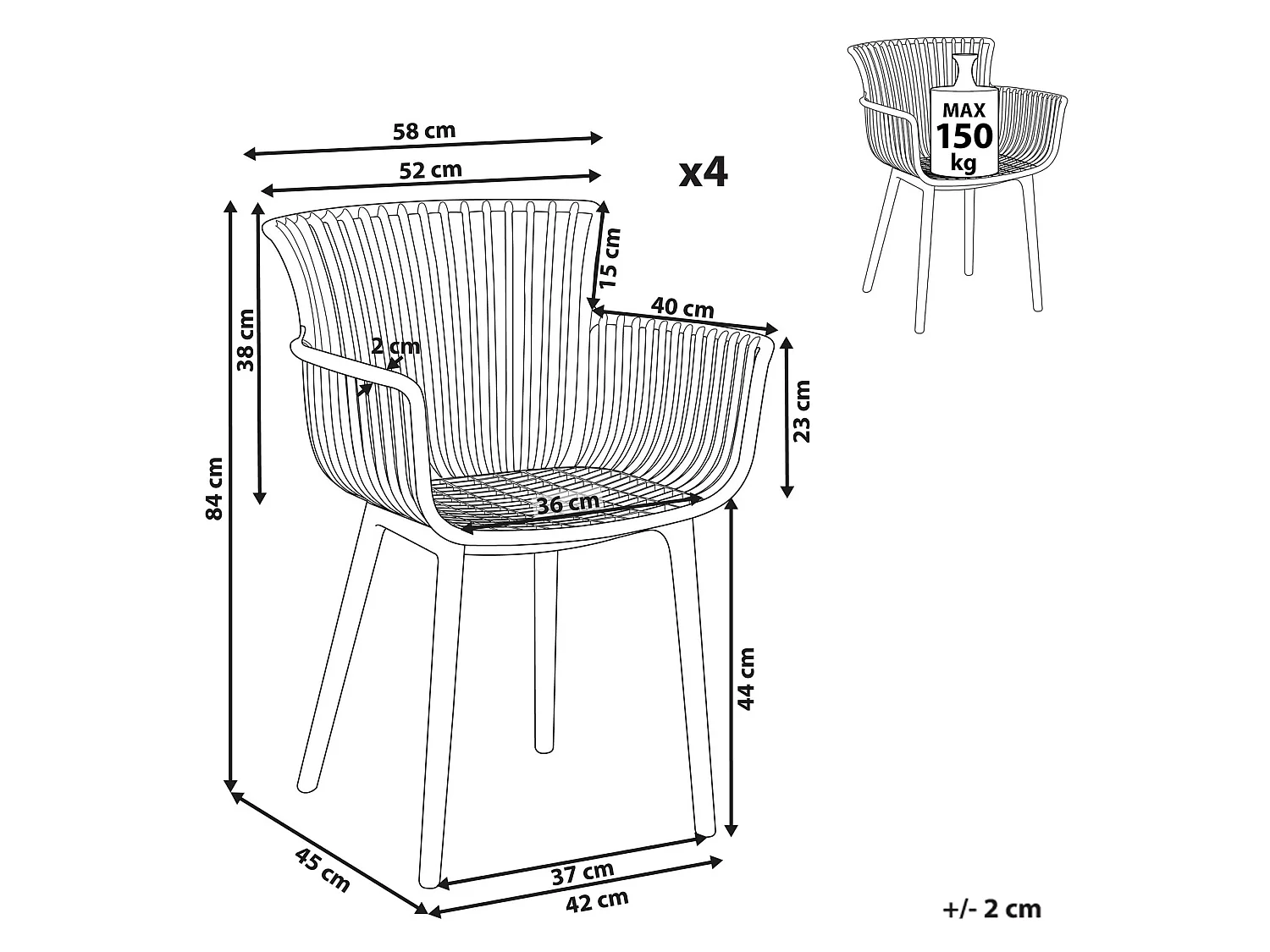 Lot de 4 chaises de jardin PESARO Bleu clair