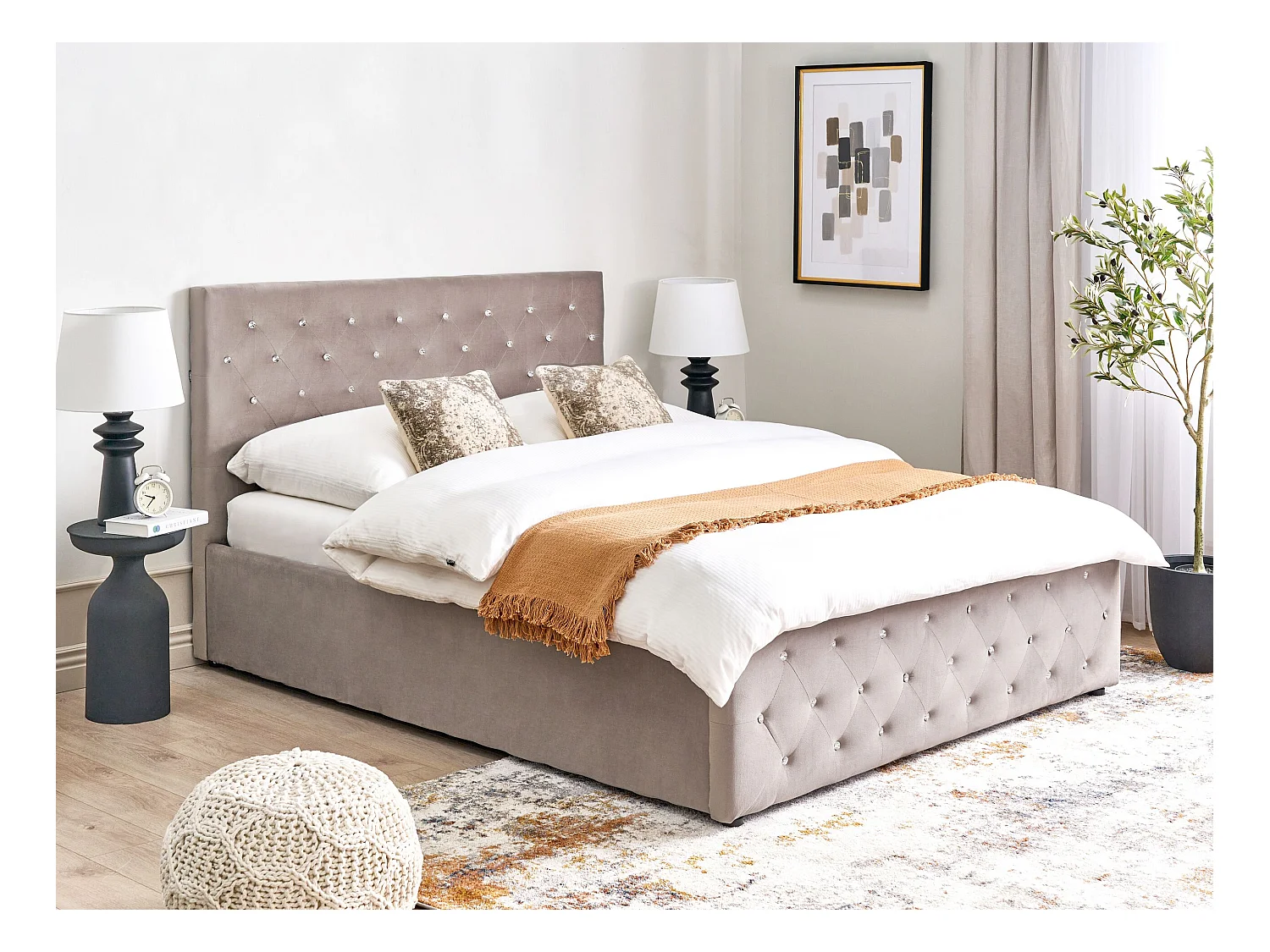 Lit ottoman Velours AMIENS 140 x 200 cm Taupe