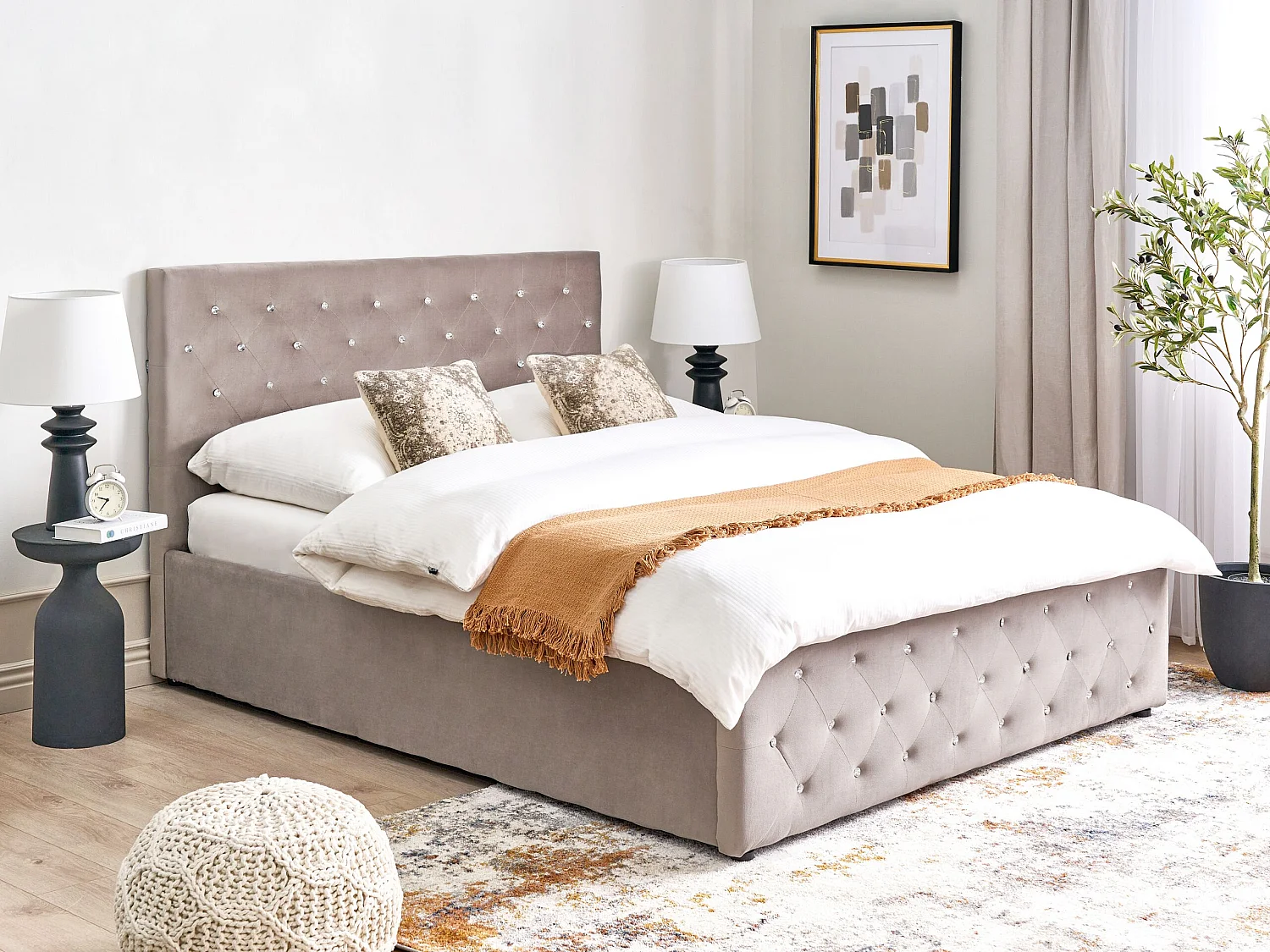 Lit ottoman Velours AMIENS 140 x 200 cm Taupe