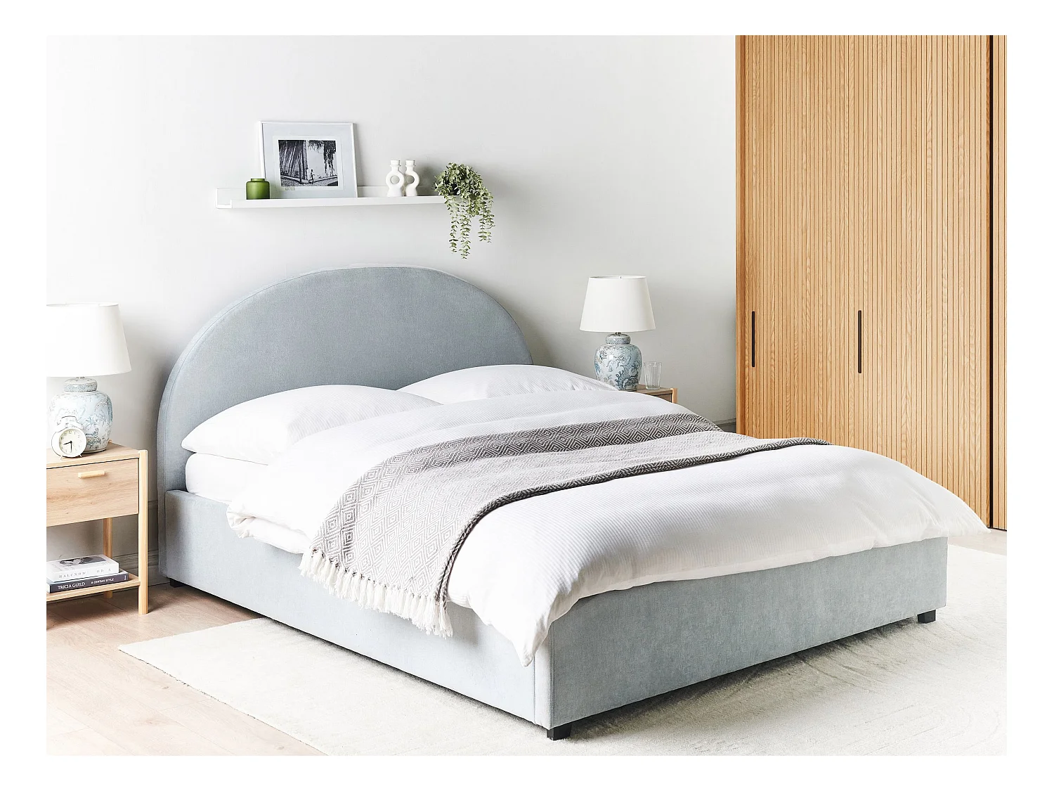 Lit ottoman Tissu VAUCLUSE 160 x 200 cm Bleu clair